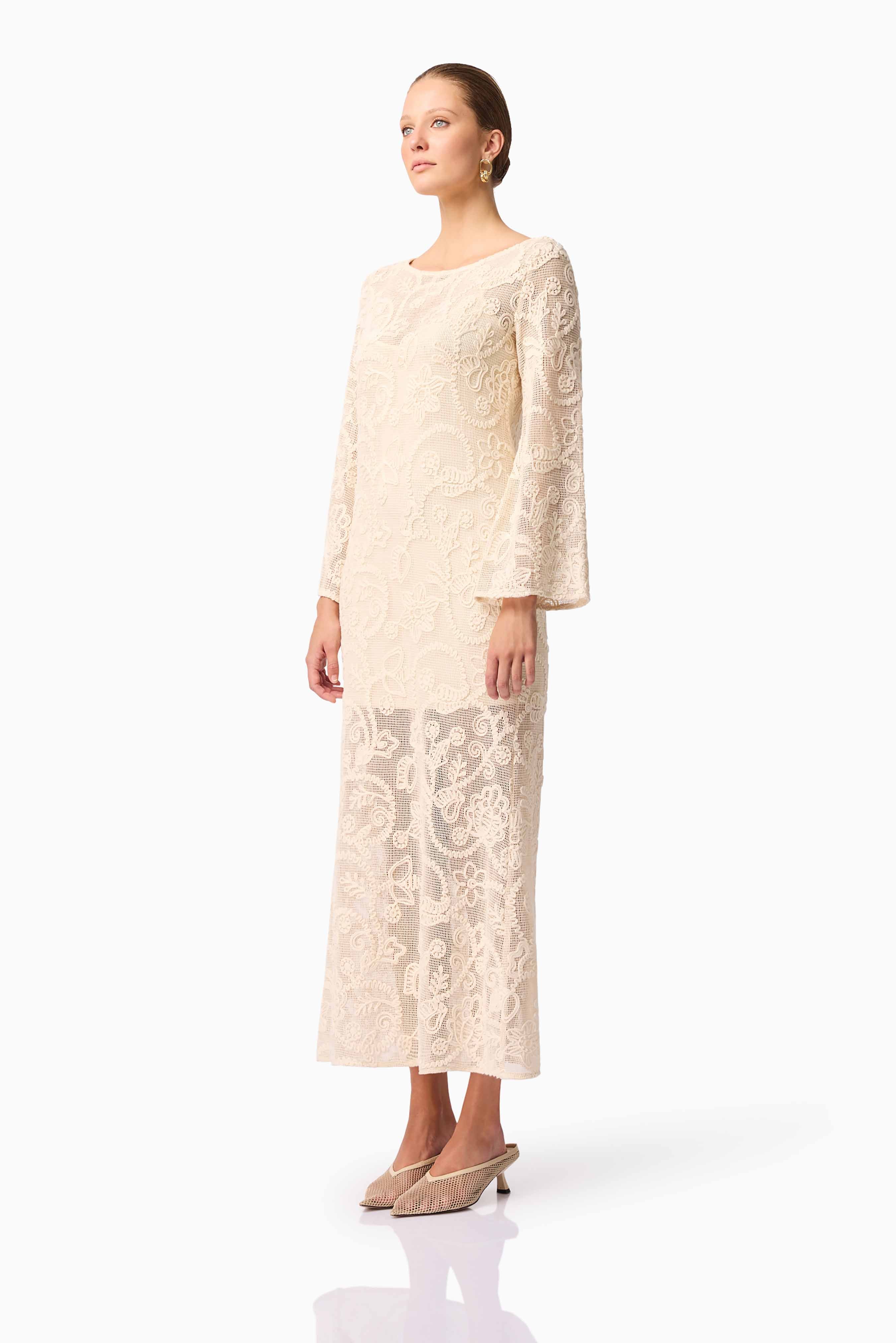 CURAAE Valentine Long Sleeve Maxi Dress in Beige - Image 4