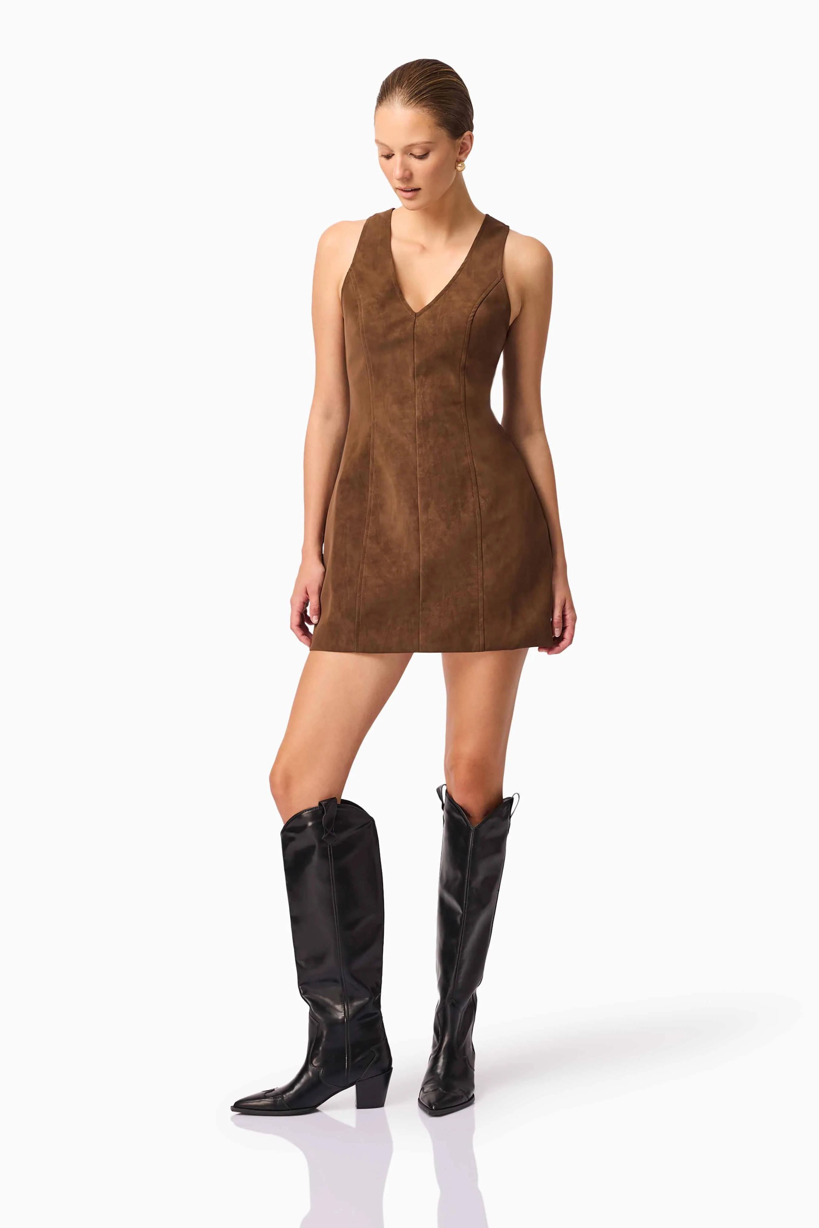 CURAAE Venus Suede Mini Dress in Brown - Image 4