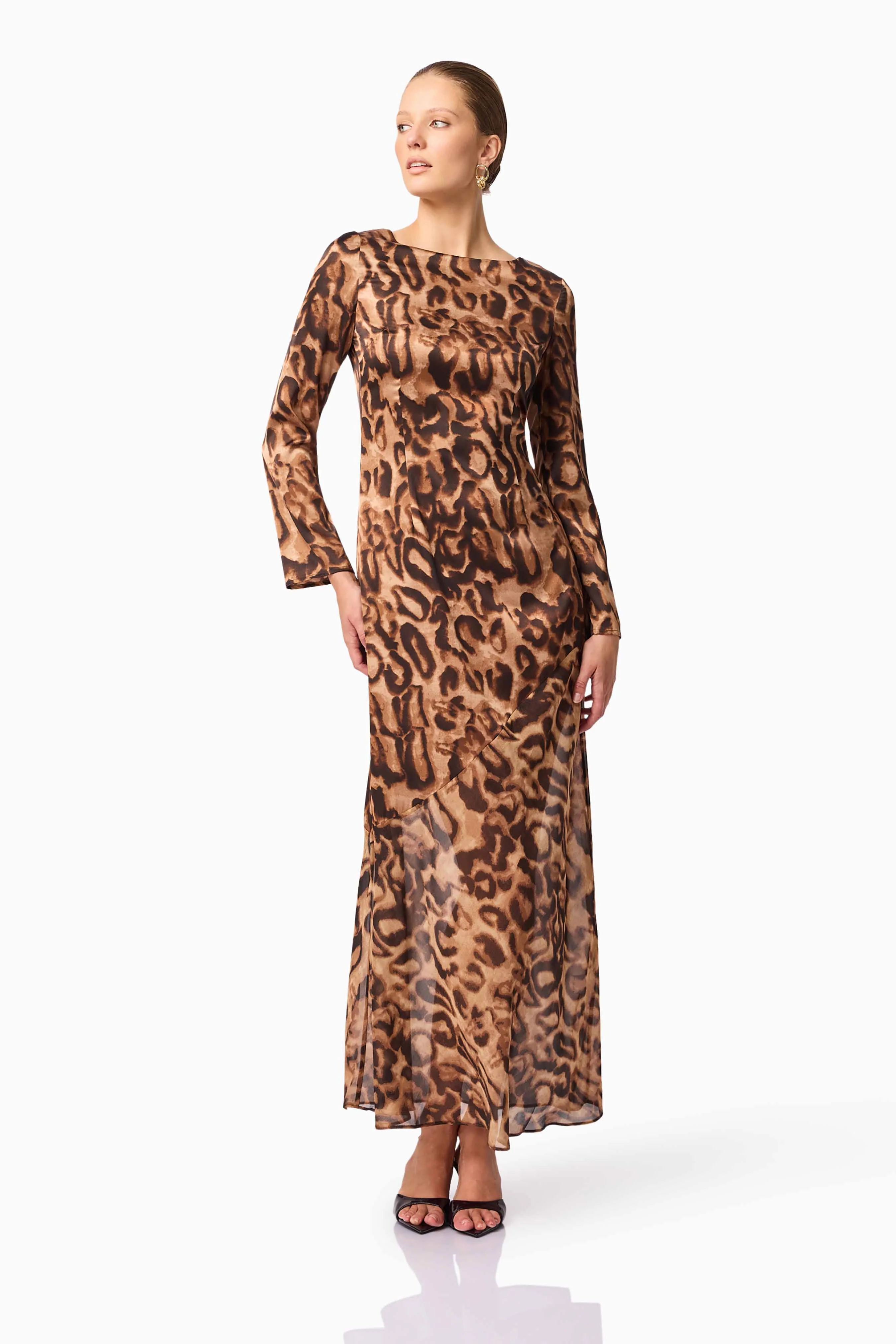 CURAAE Zali Long Sleeve Maxi Dress in Leopard Print - Image 3