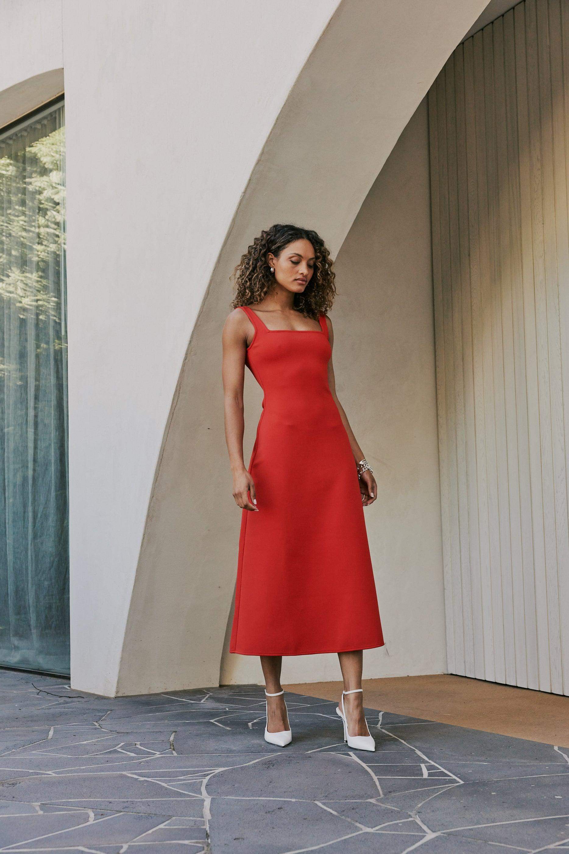 CURAAE Mia Midi Dress In Cherry Red - Image 6