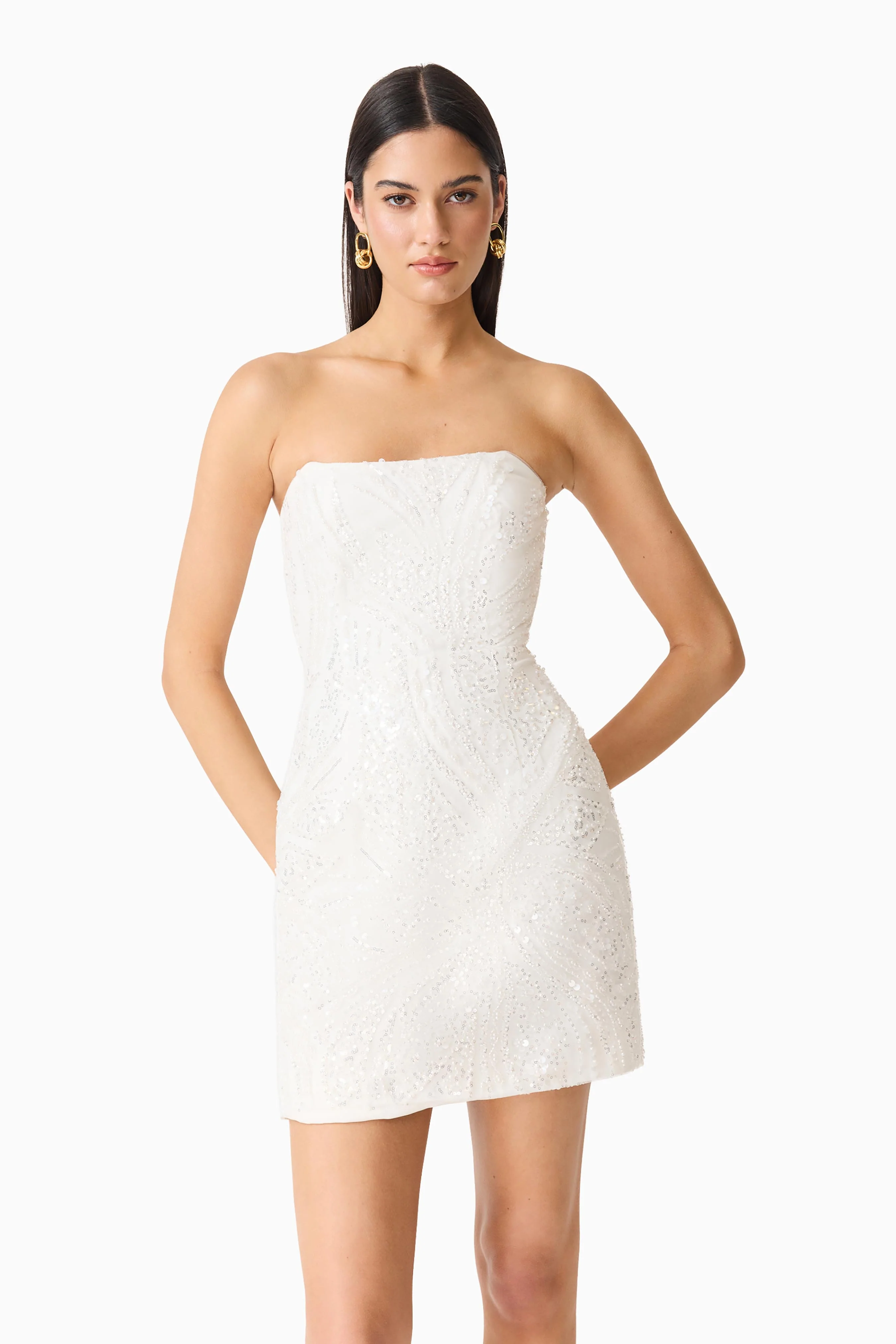 Daelia Strapless Mini Dress in White - Image 3