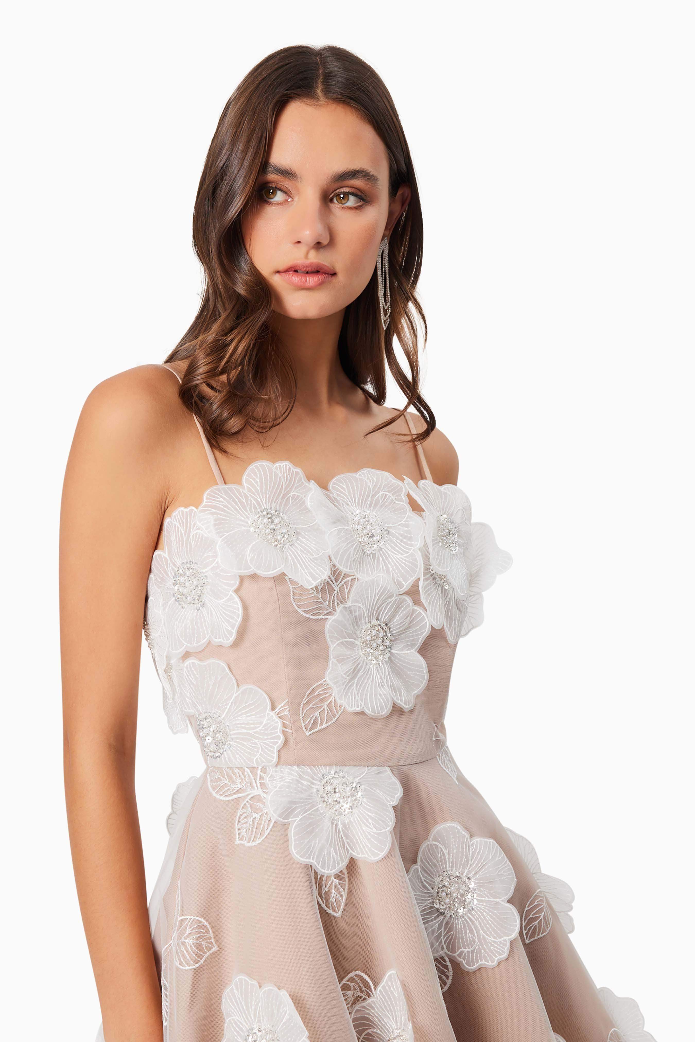Dahlia 3D Floral Mini Dress in White - Image 2