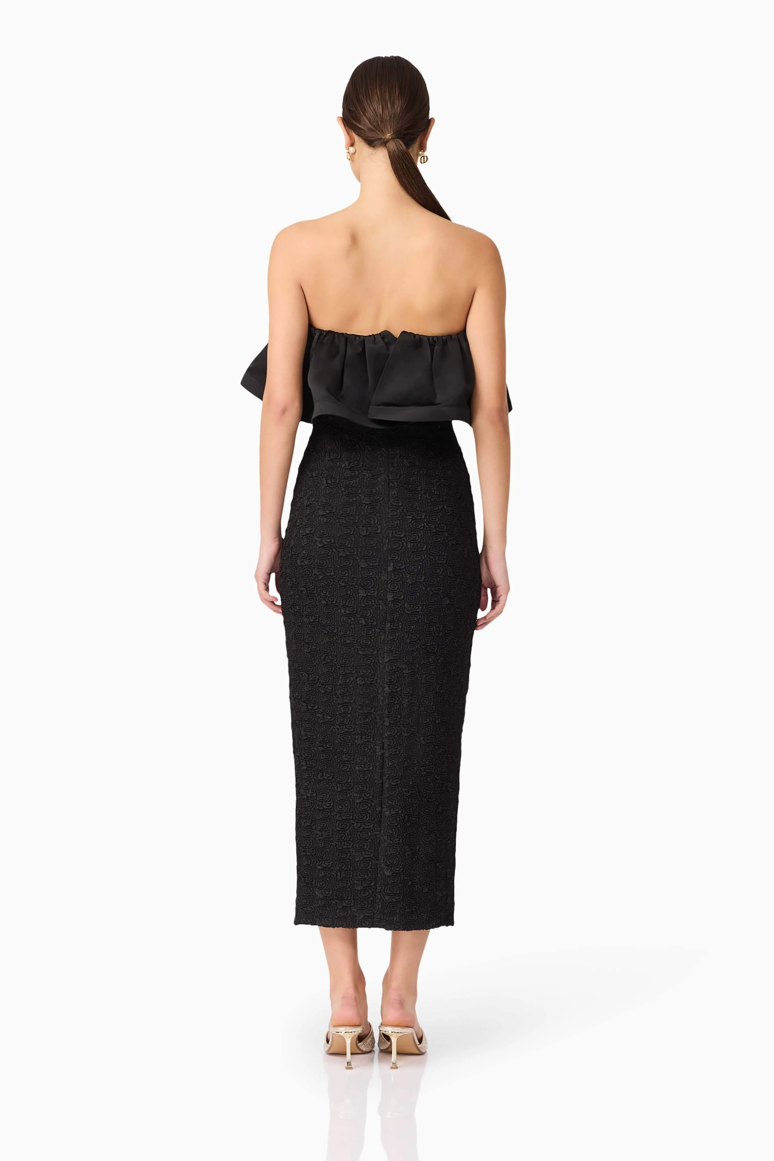 Dandelione Strapless Midi Dress in Black - Image 5