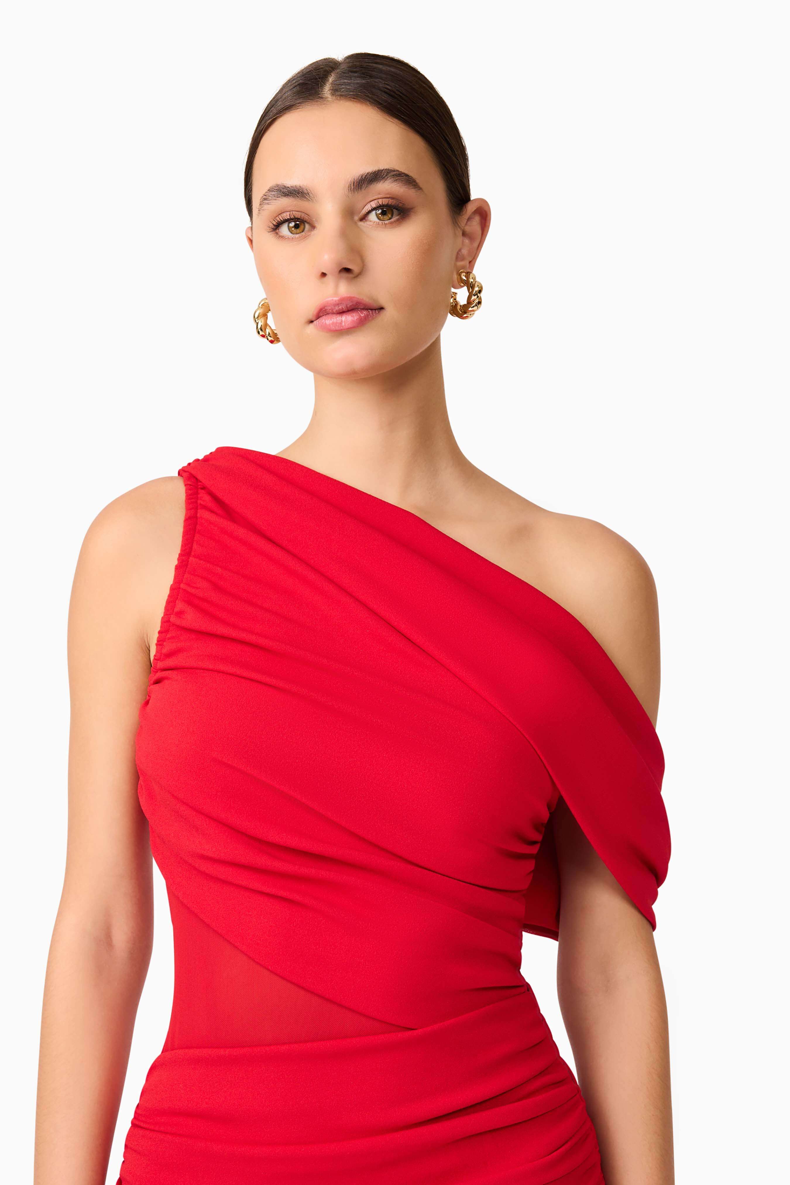 Darya Asymmetrical Gown in Red - Image 7