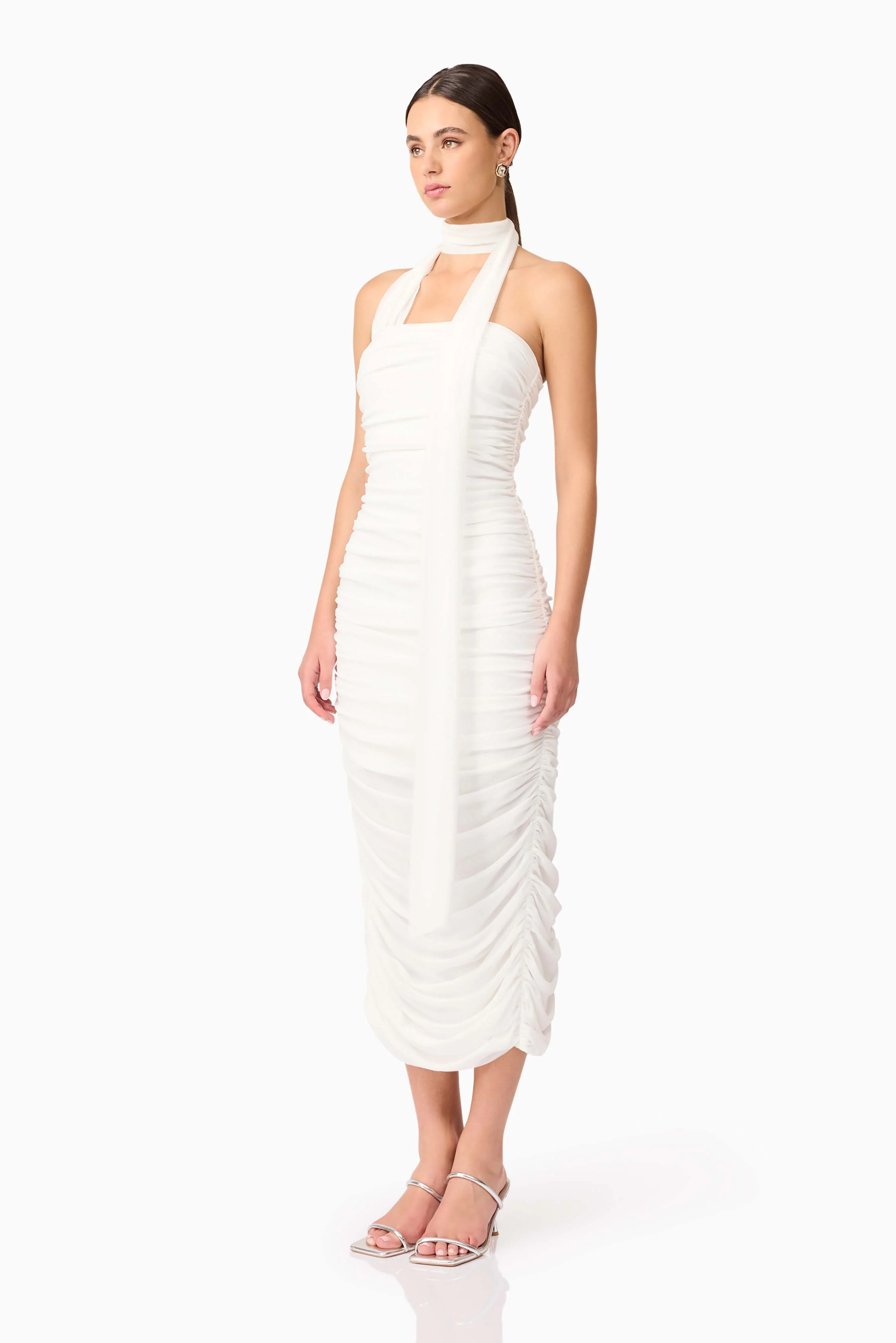 Darya Fitted Midi Dress in White - Image 3