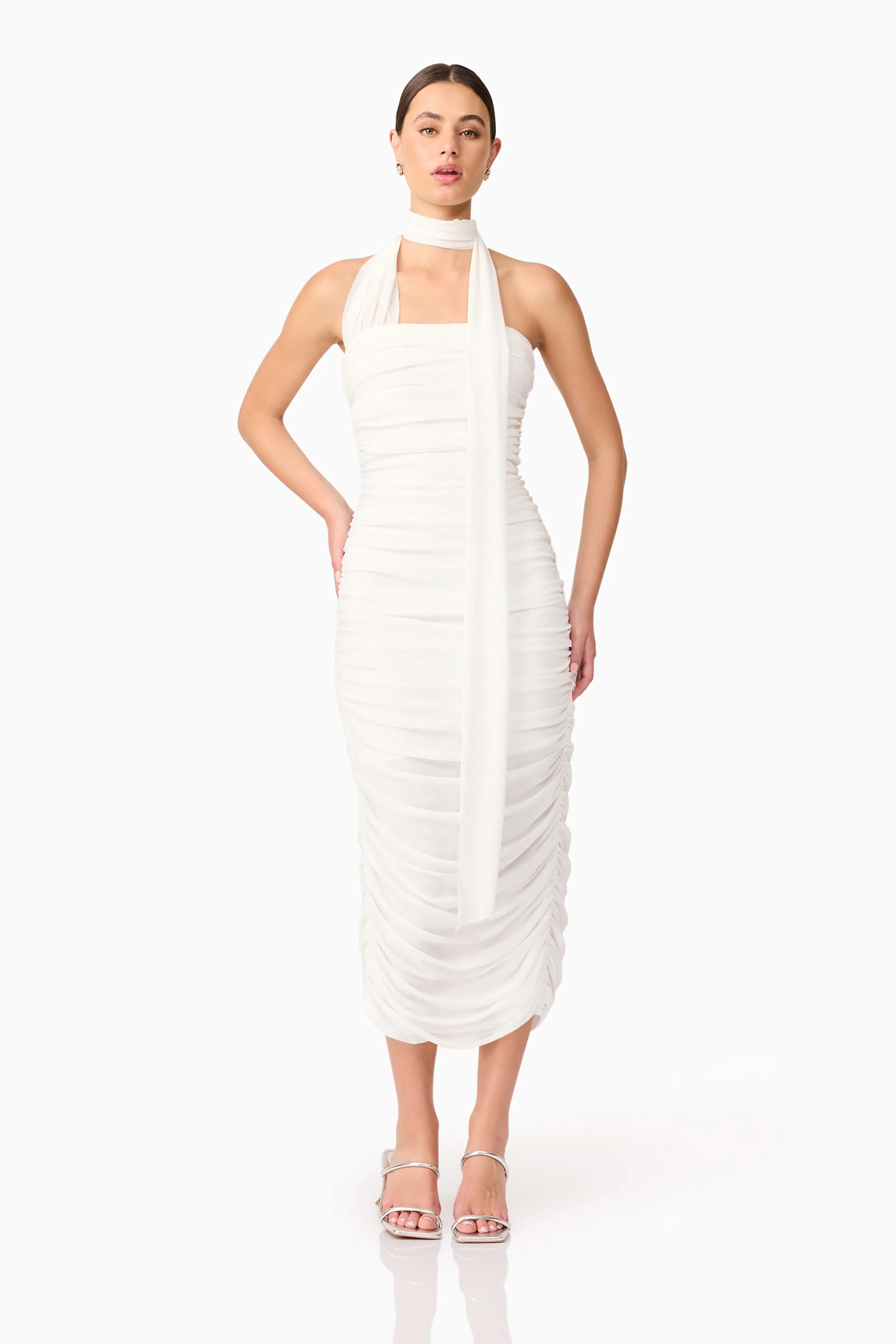 Darya Fitted Midi Dress in White - Image 4
