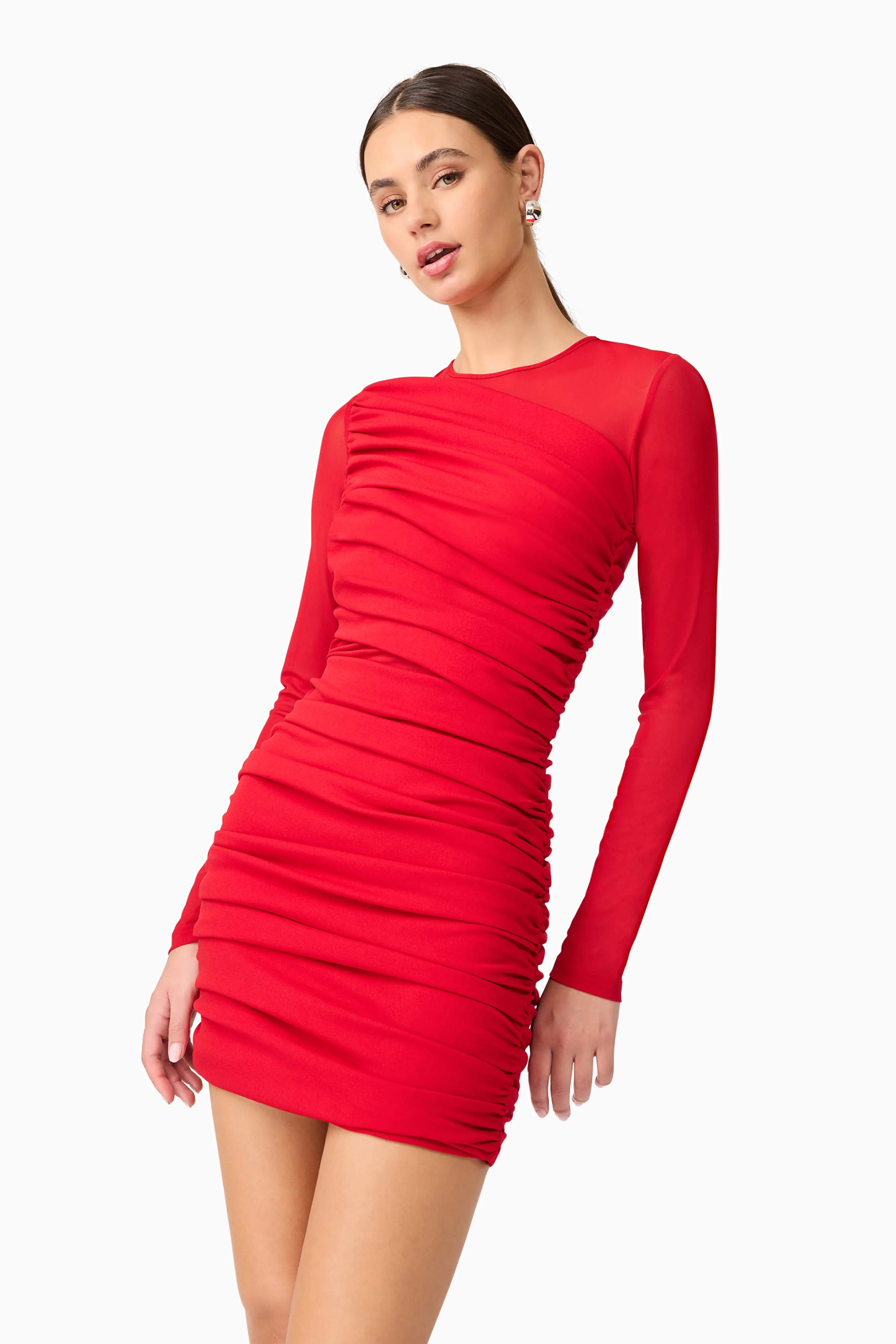 Darya Long Sleeve Mini Dress in Red - Image 6