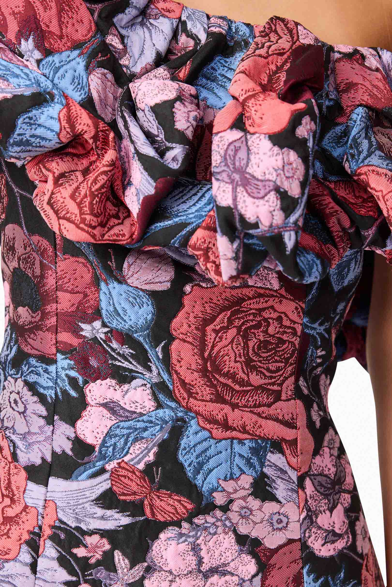 Delphine One Shoulder Mini Dress in Pink & Black Floral - Image 6
