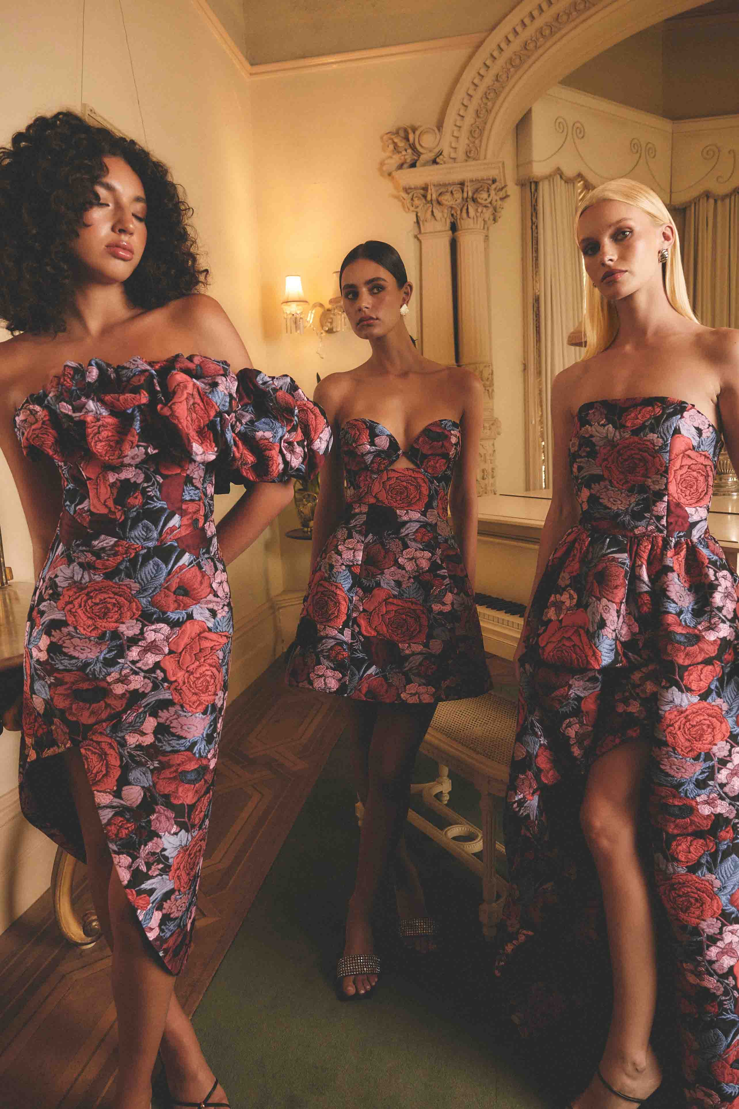 Delphine Tulip Mini Dress in Pink & Black Floral - Image 2