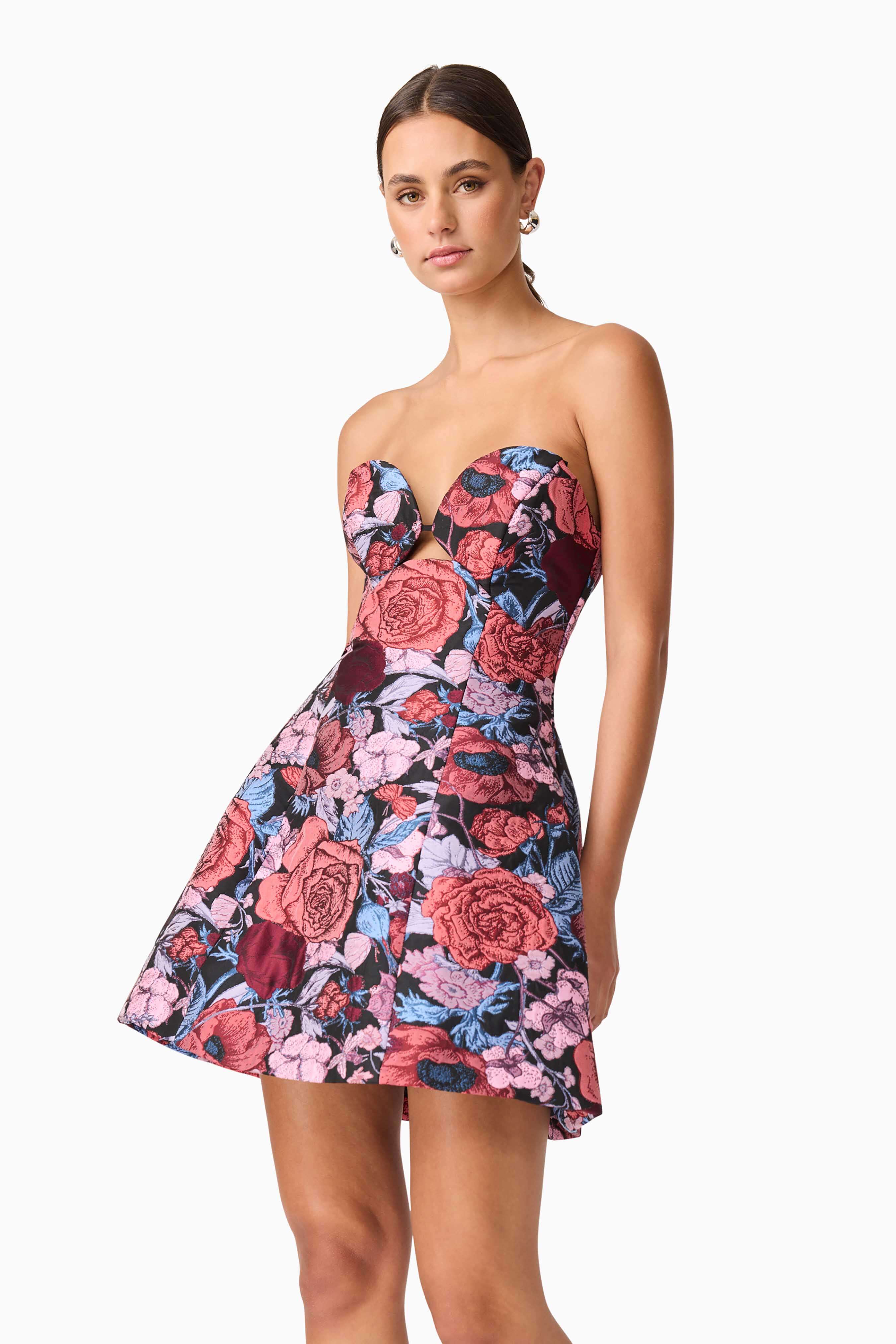 Delphine Tulip Mini Dress in Pink & Black Floral - Image 3