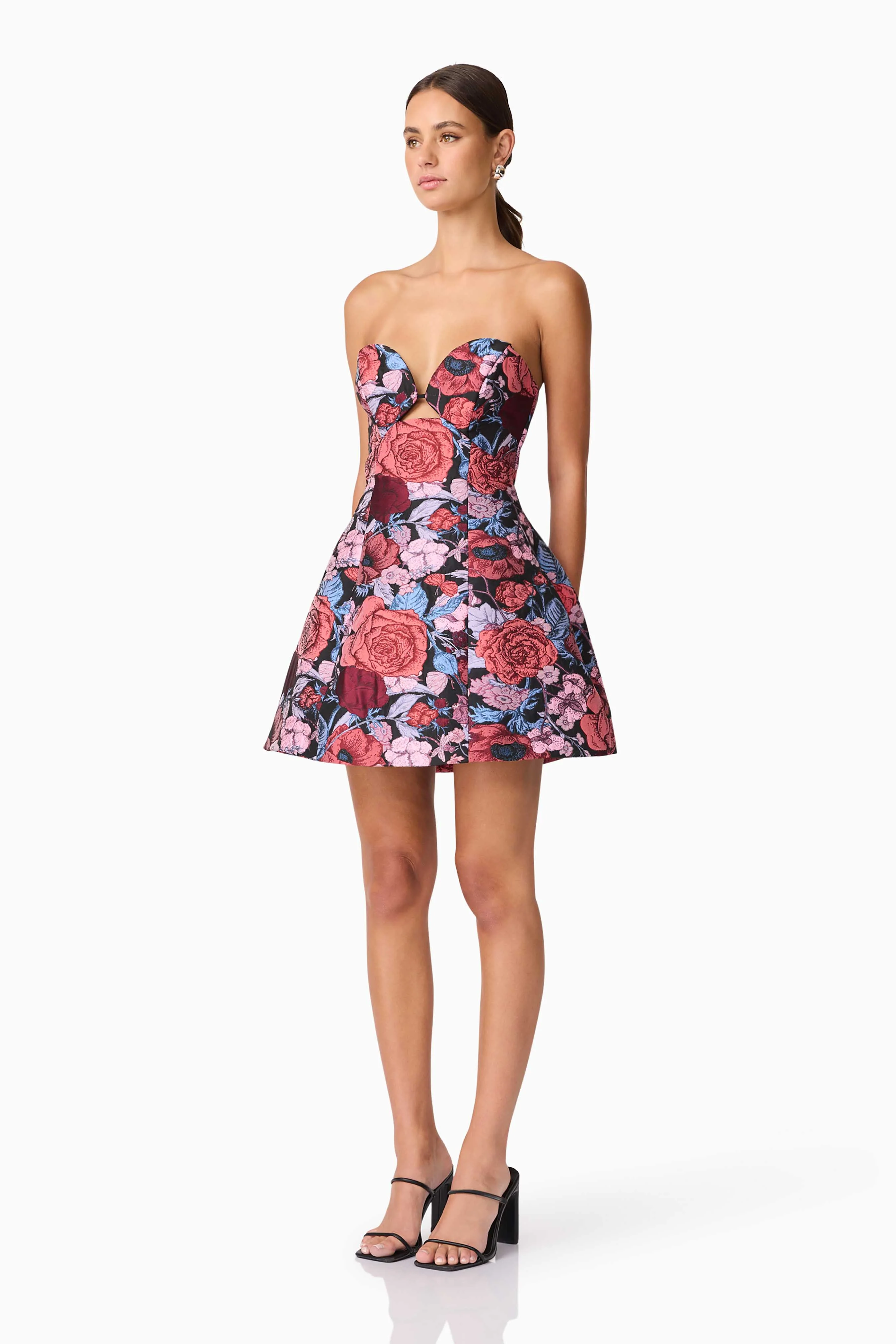 Delphine Tulip Mini Dress in Pink & Black Floral - Image 4