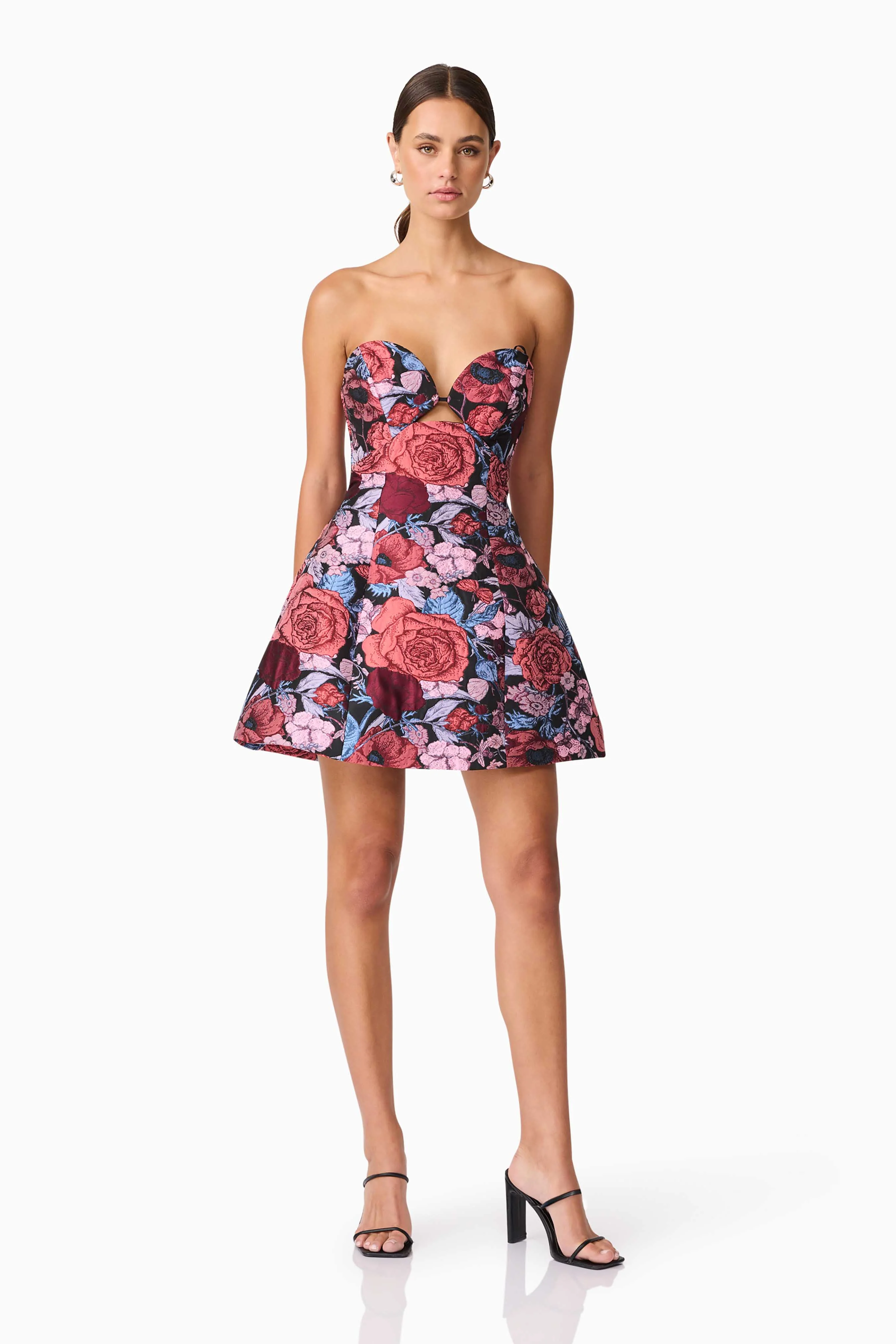 Delphine Tulip Mini Dress in Pink & Black Floral - Image 5