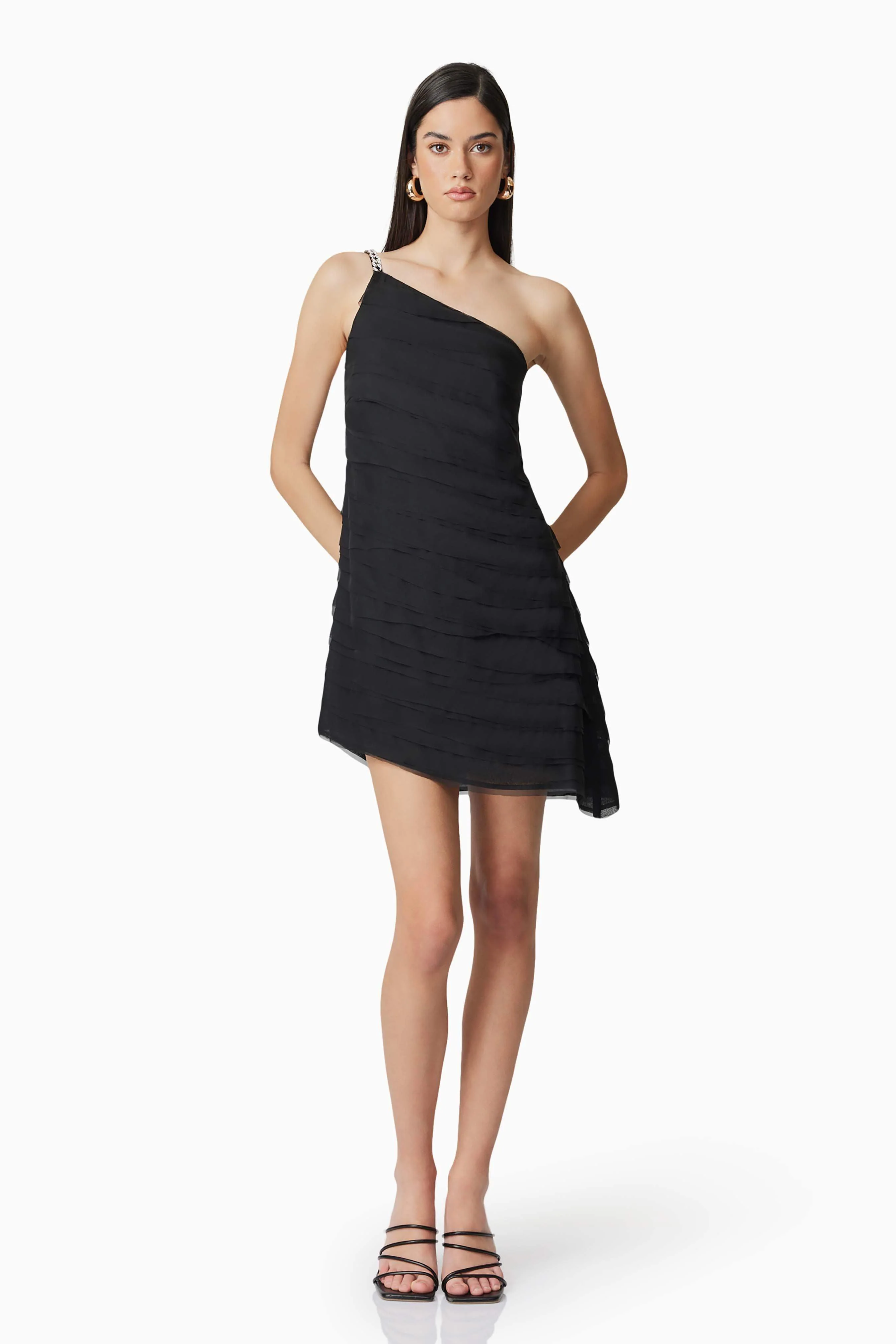 Eira One Shoulder Mini Dress in Black - Image 3