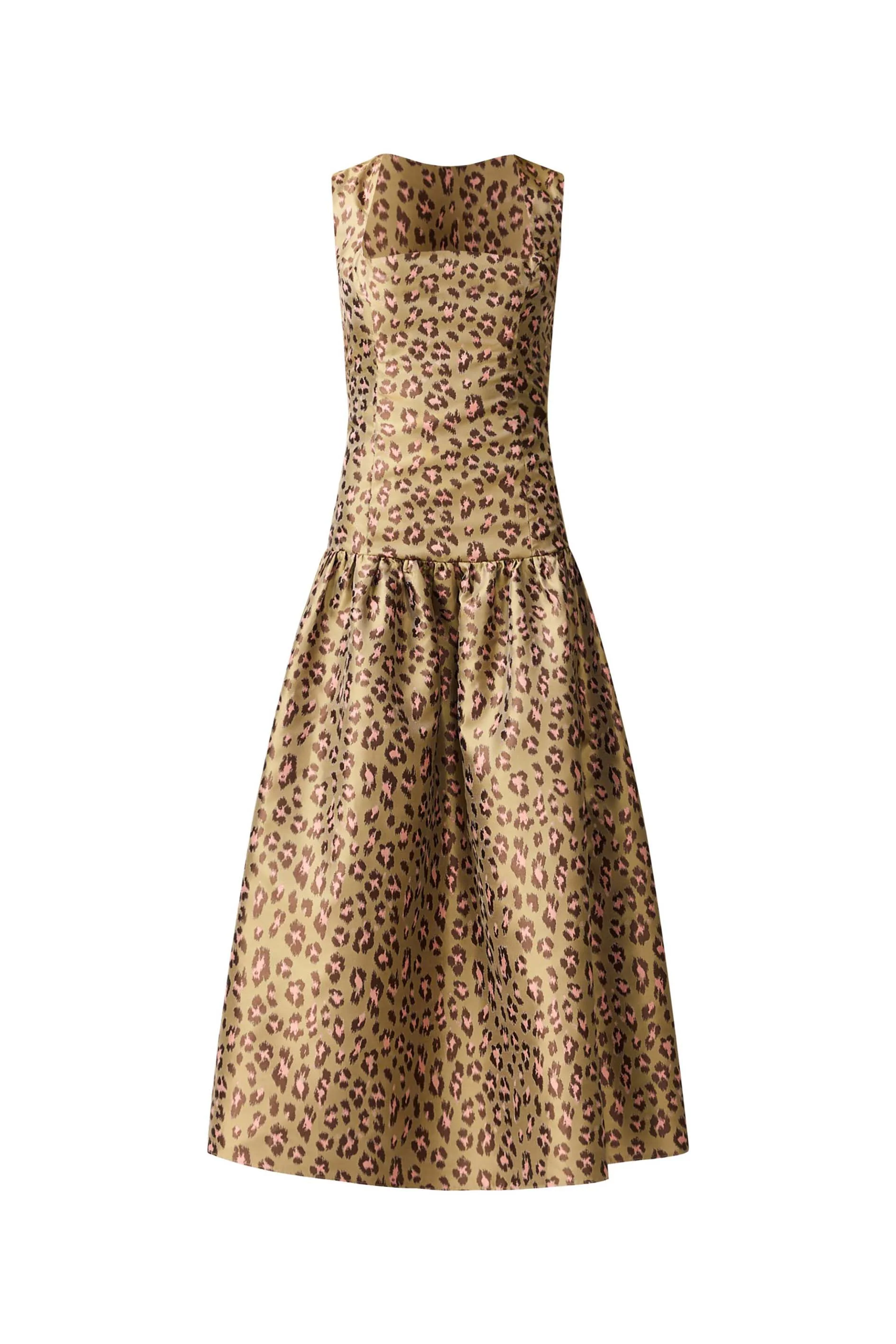 Elara Drop Waist Midi Dress in Leopard Print - Image 8