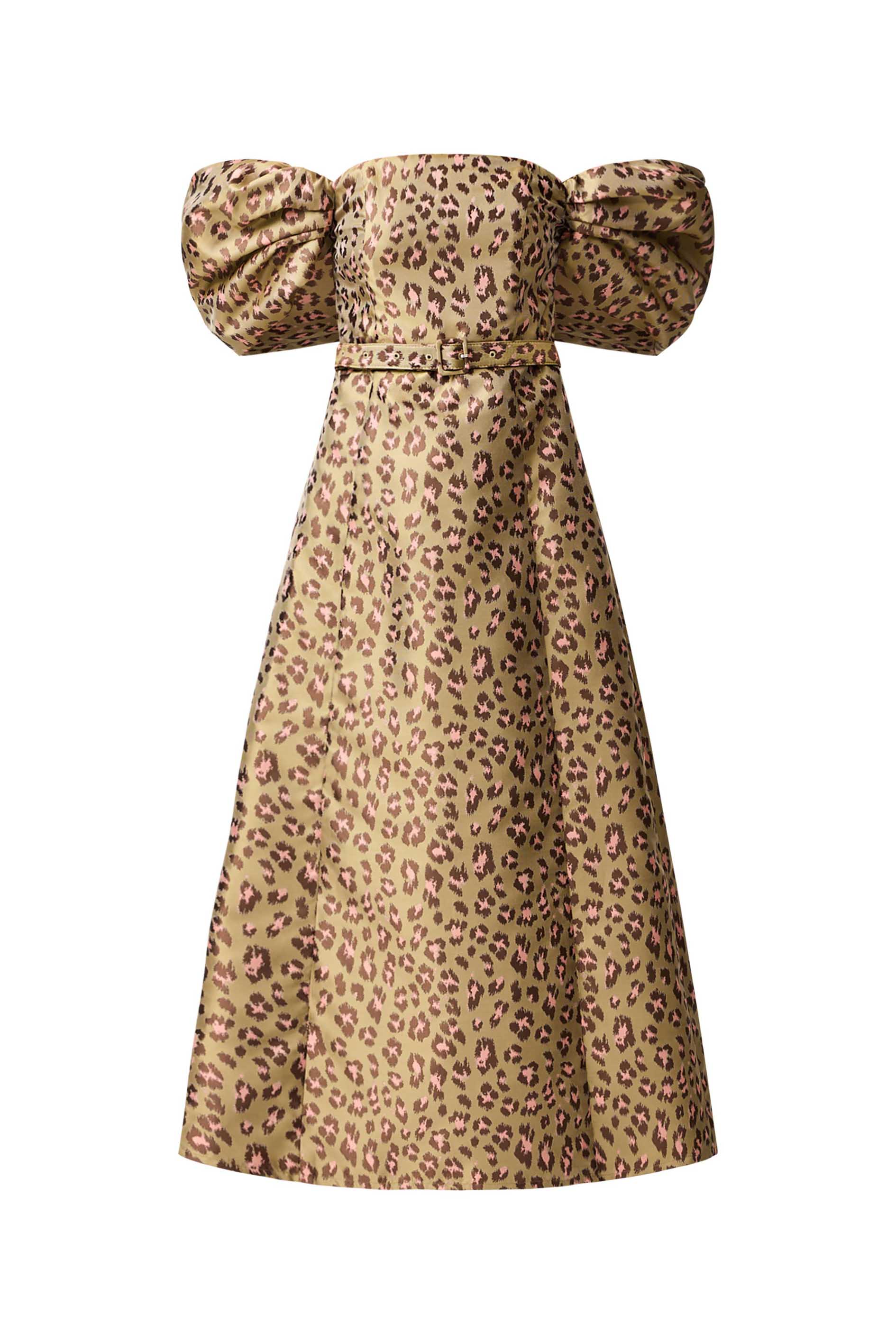 Elara Off The Shoulder Midi Dress in Leopard Print - Image 7