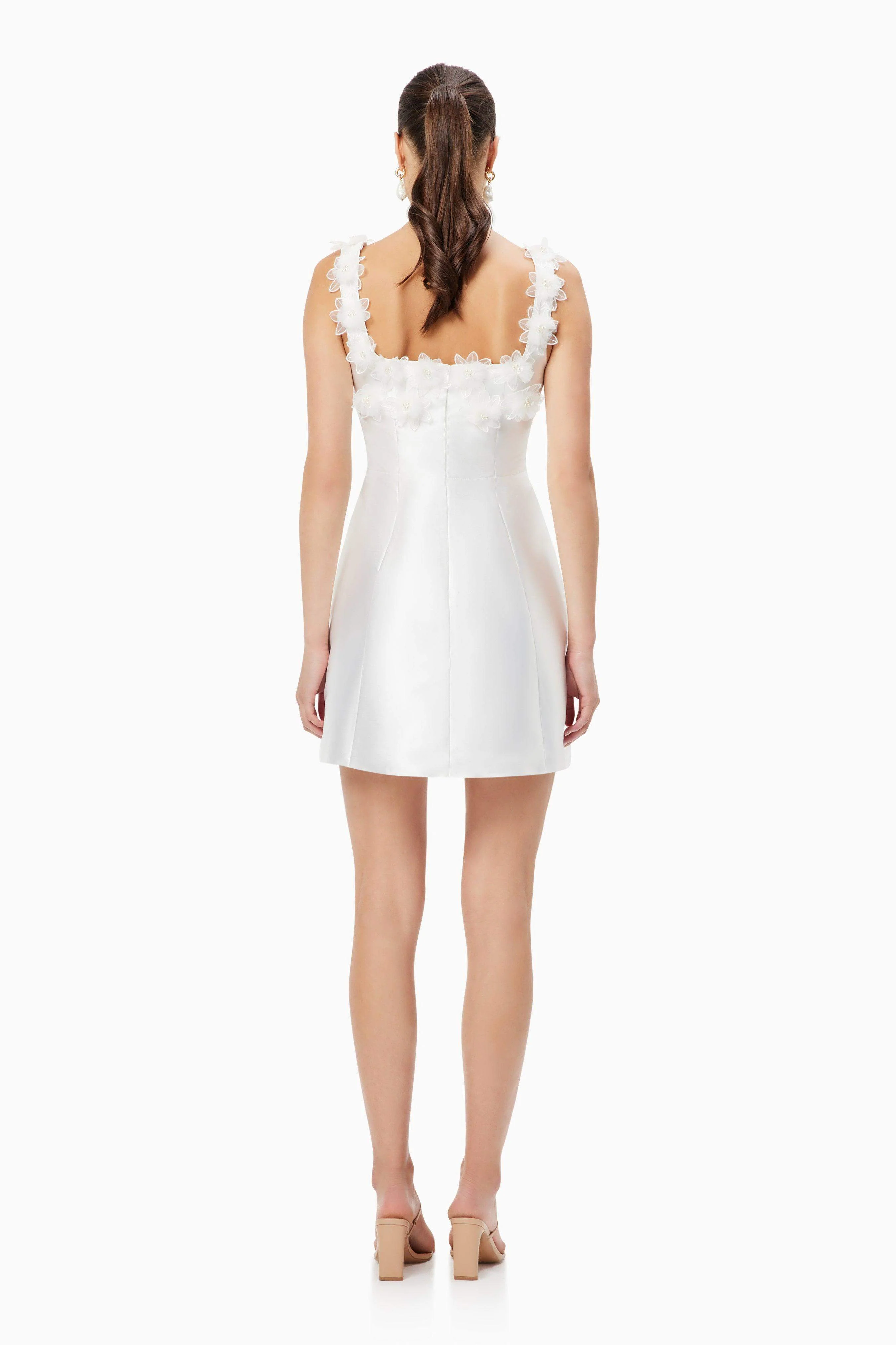Elder Floral Decal Applique Mini Dress In White - Image 5