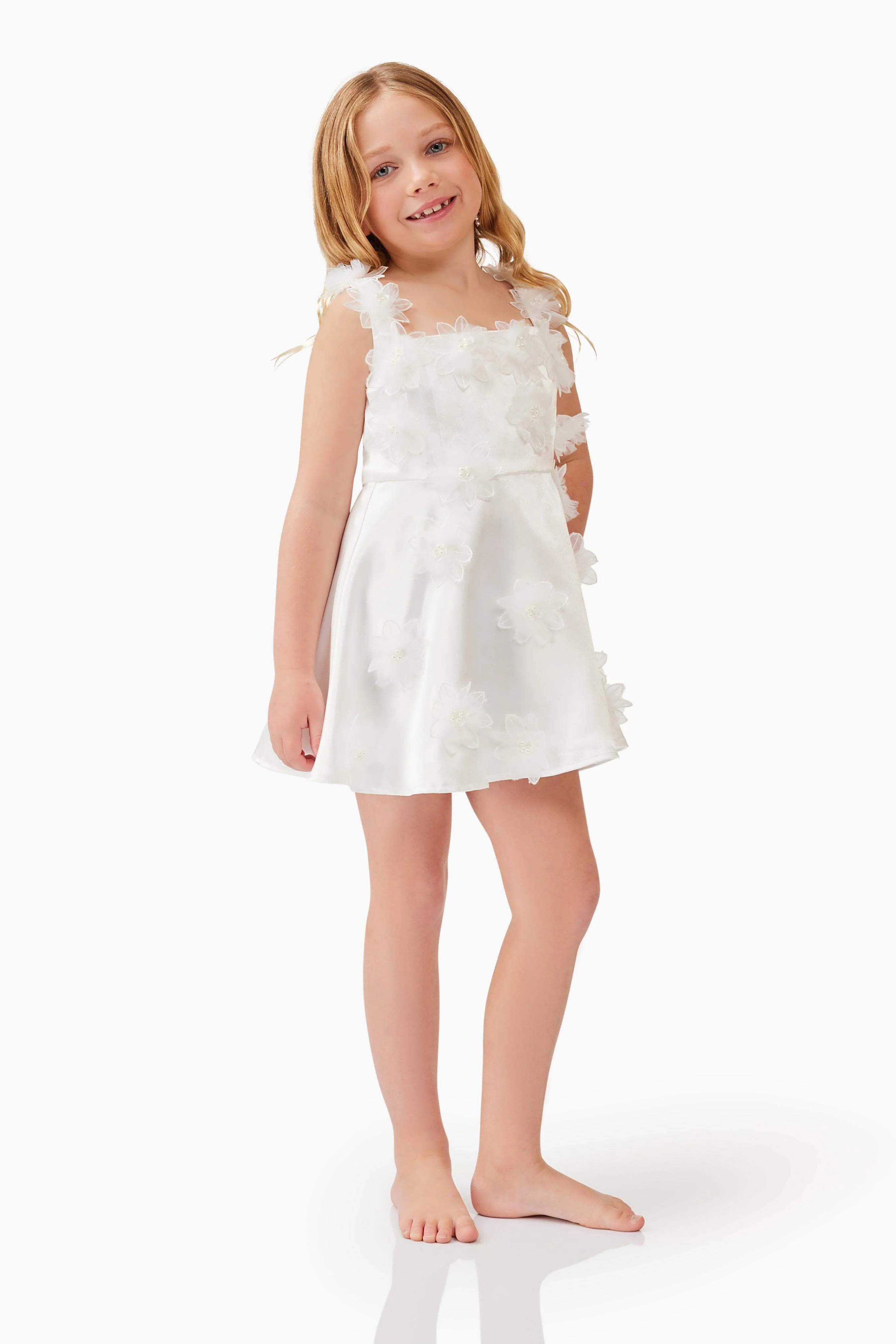 Elder Floral Girls Dress in White - Image 2