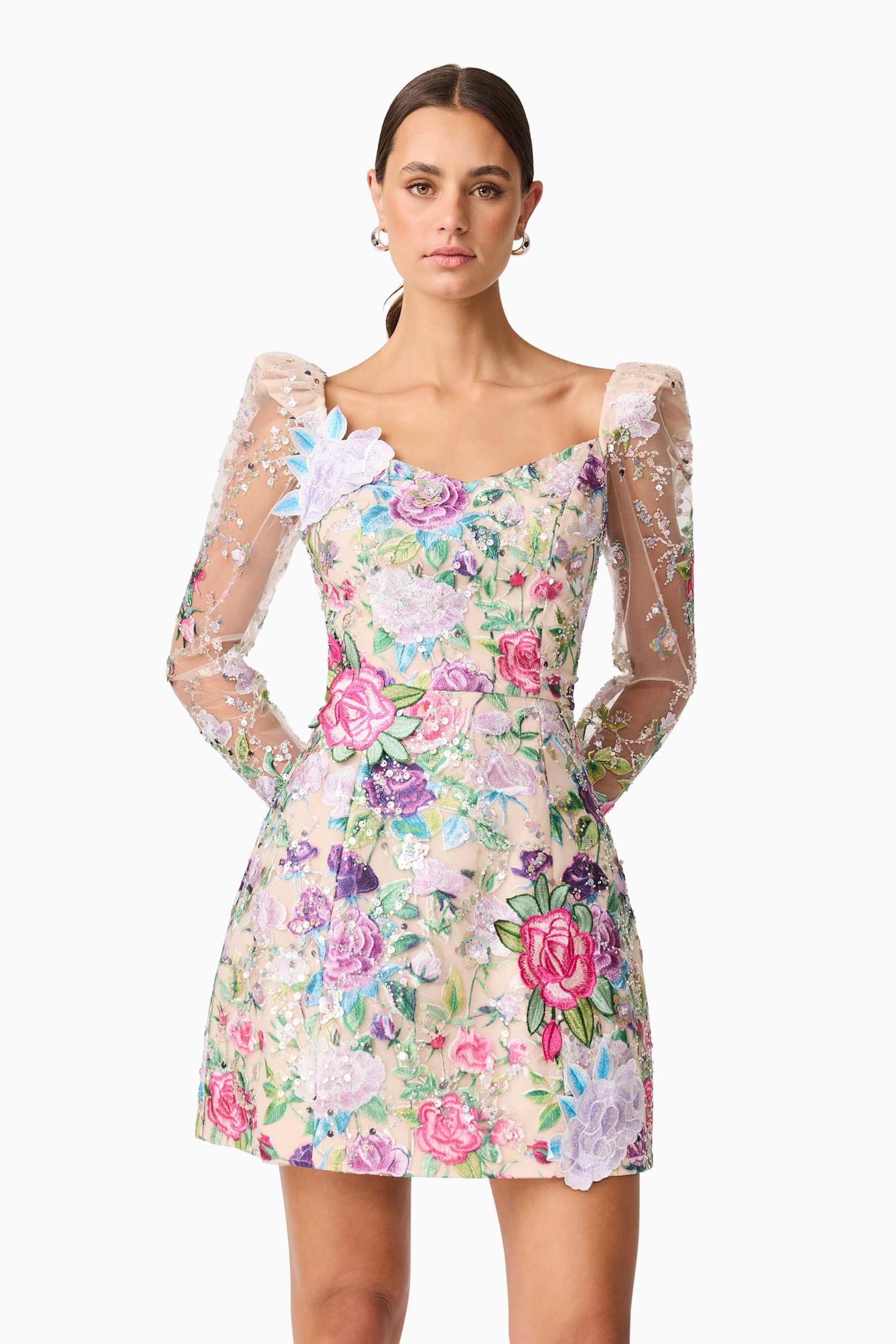 Eliska Long Sleeve Mini Dress in Floral - Image 3