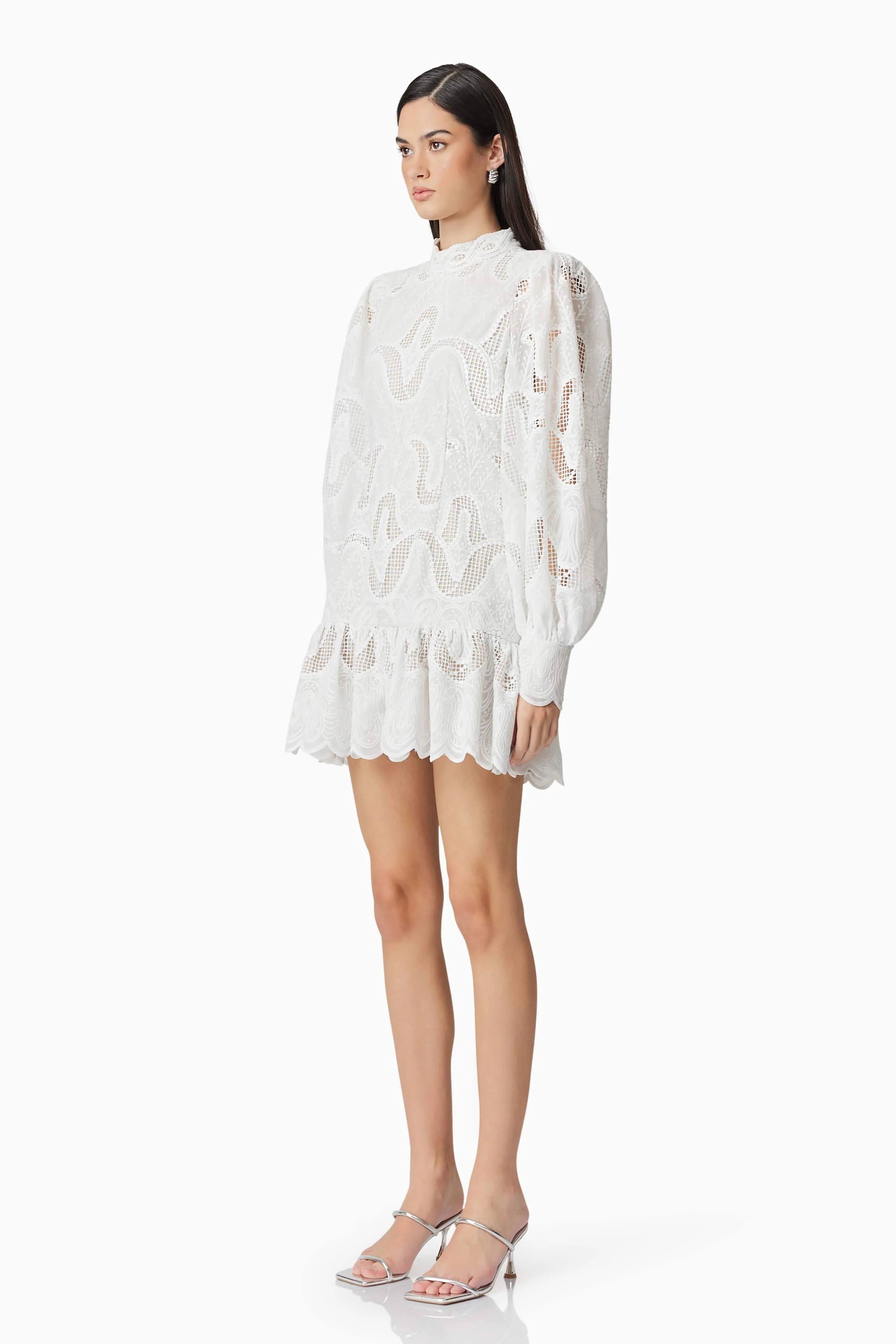Eliza Long Sleeve Mini Dress in White - Image 3