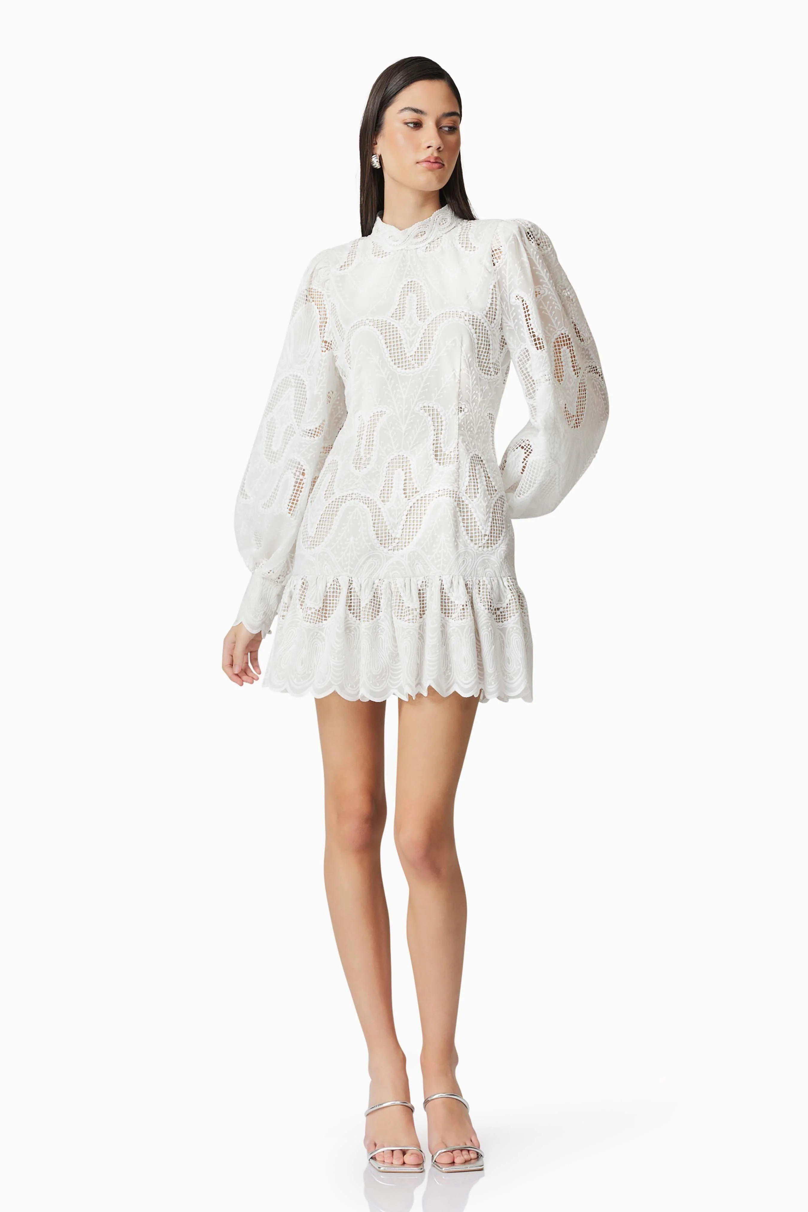 Eliza Long Sleeve Mini Dress in White - Image 4