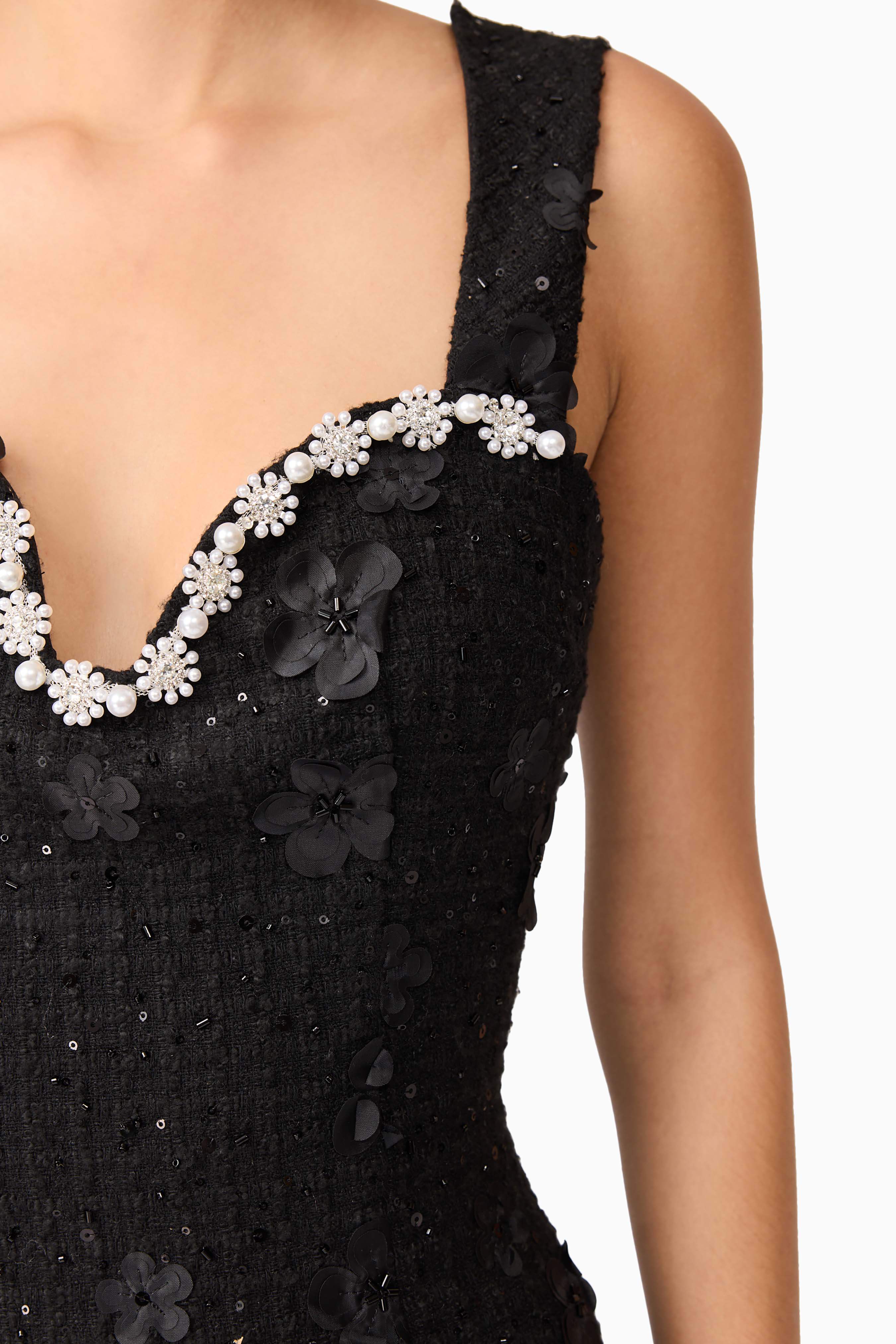 Ellouise Embellished Tweed Midi Dress in Black - Image 7