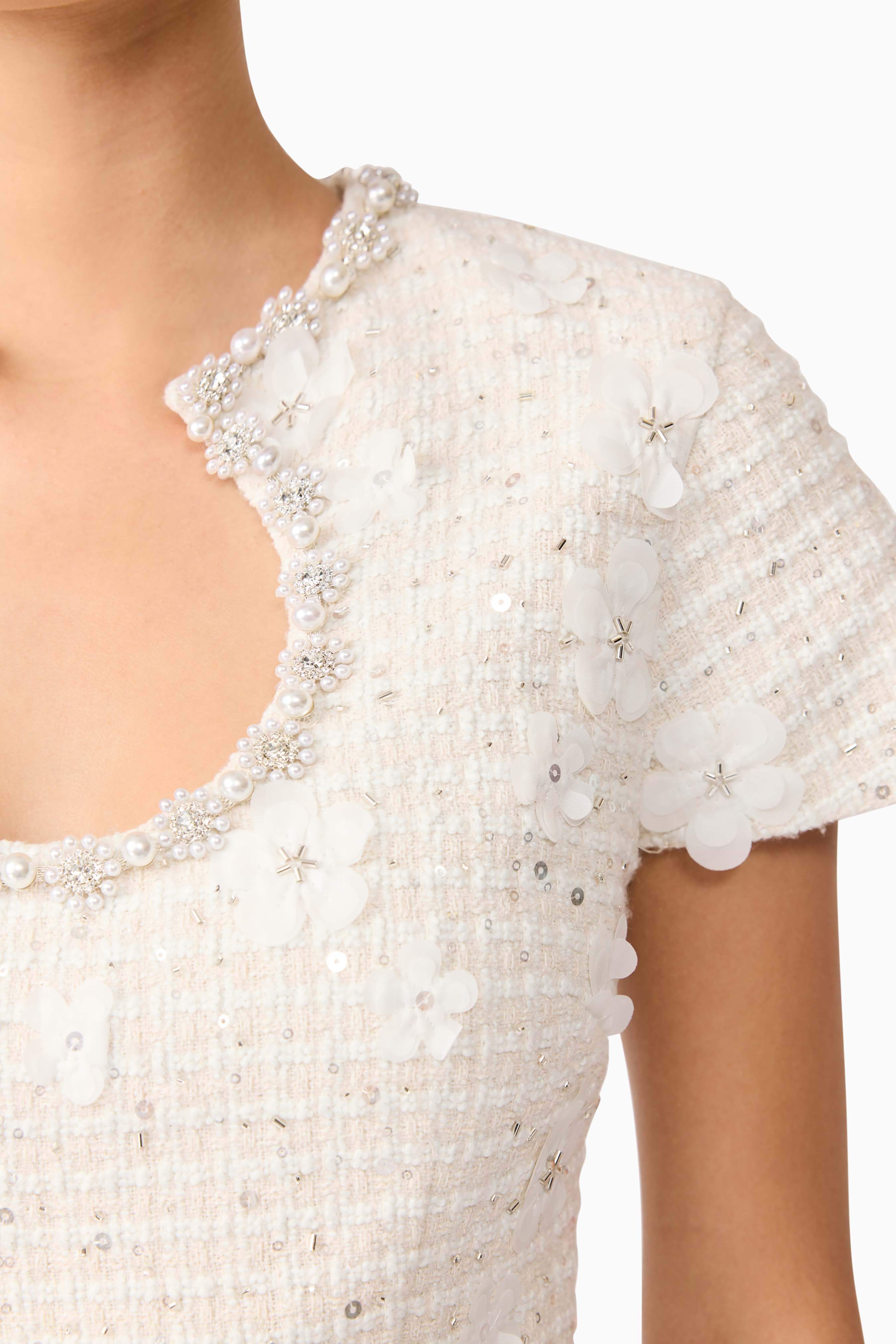 Ellouise Embellished Tweed Set in White - Image 7