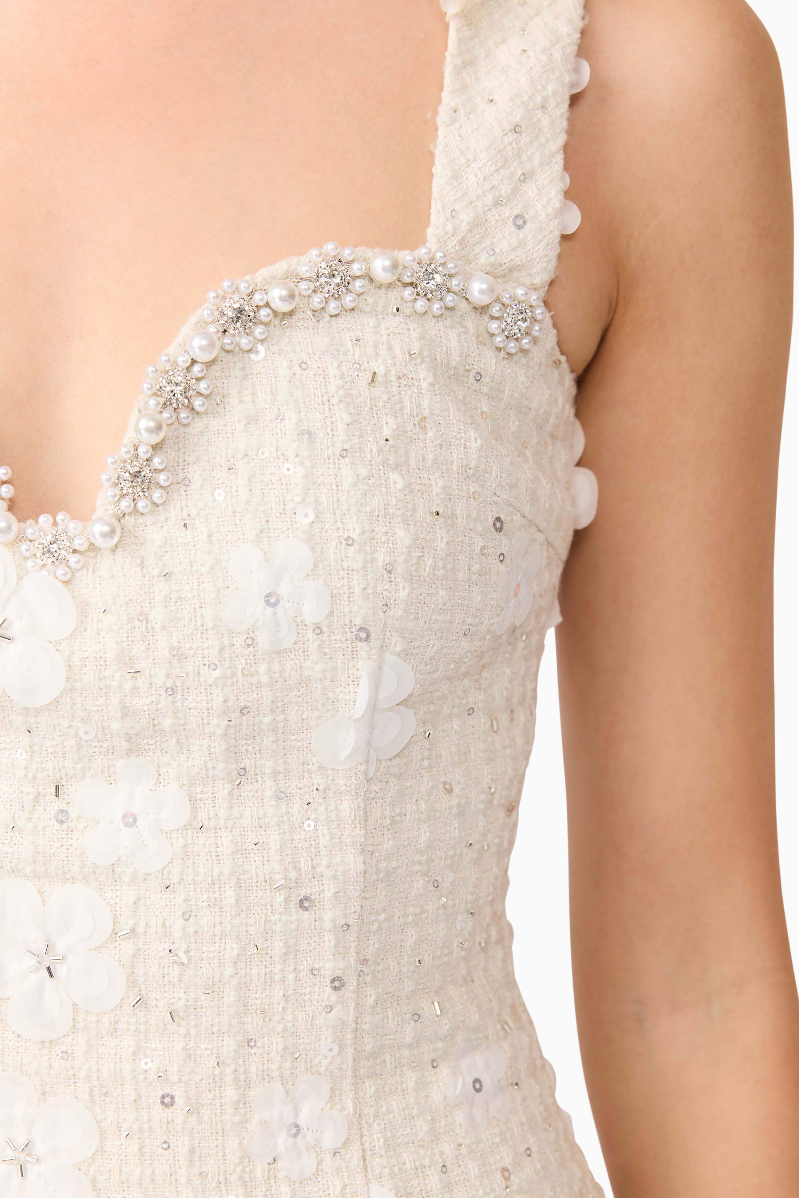 Ellouise Embellished Tweed Midi Dress in White - Image 7