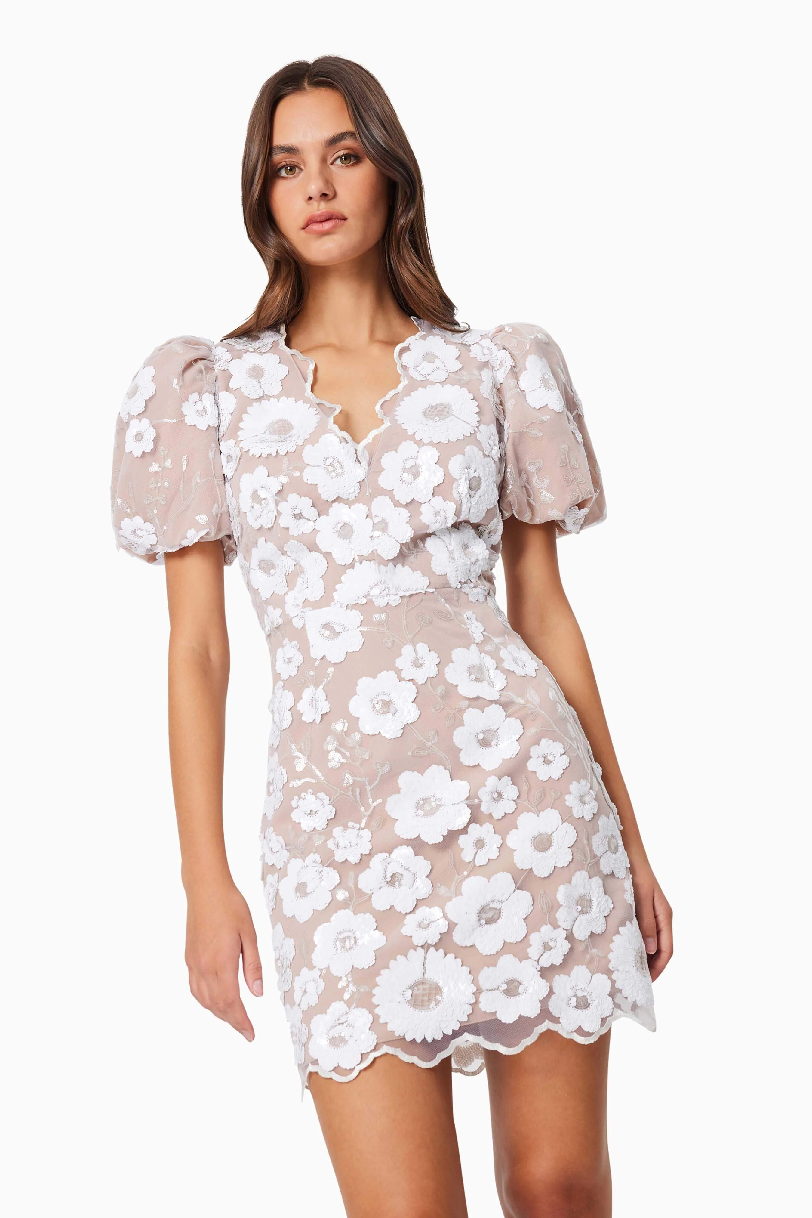 Elodie Mini Puff Sleeve Dress in White - Image 6