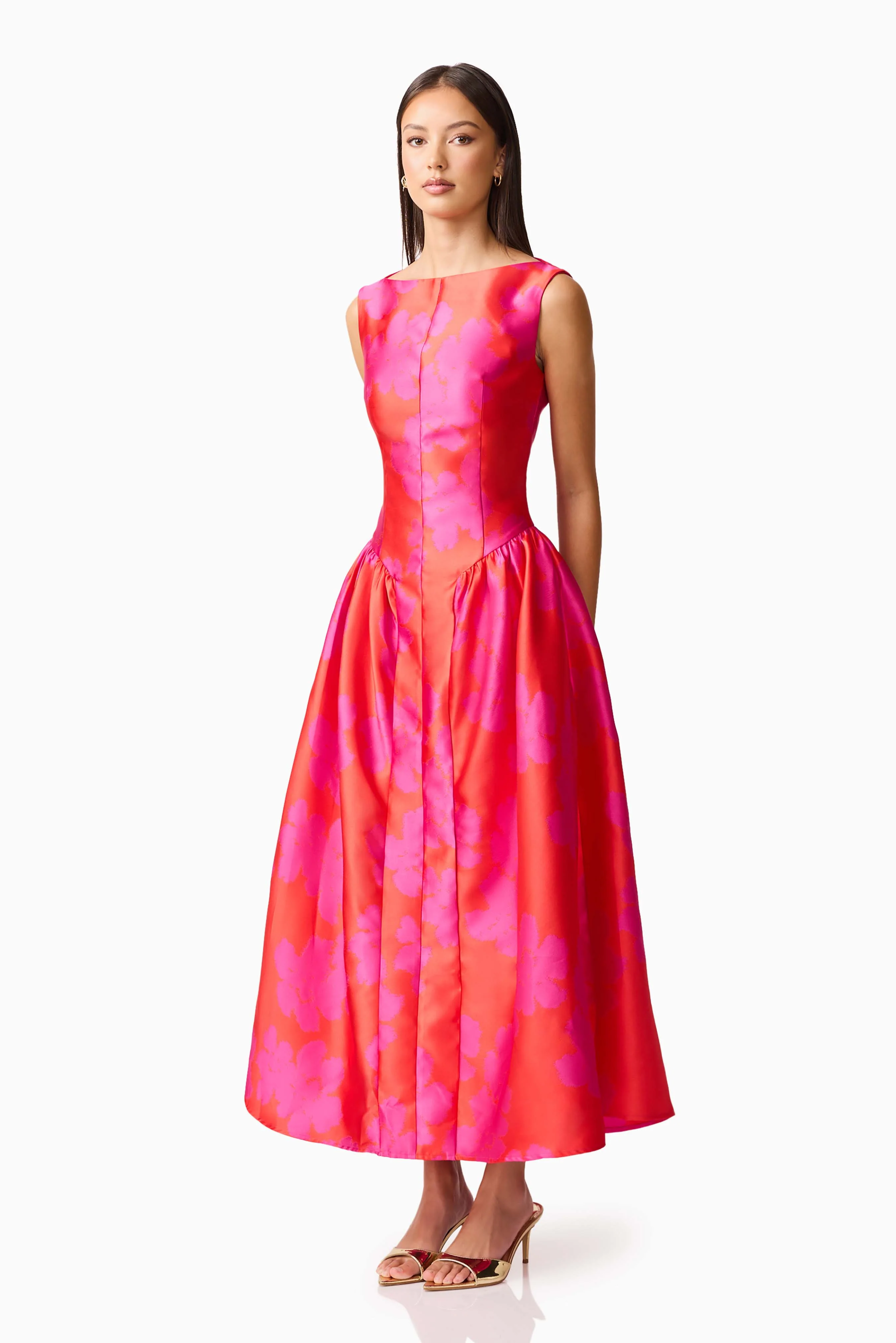 Eloise A-Line Midi Dress in Pink & Red - Image 3