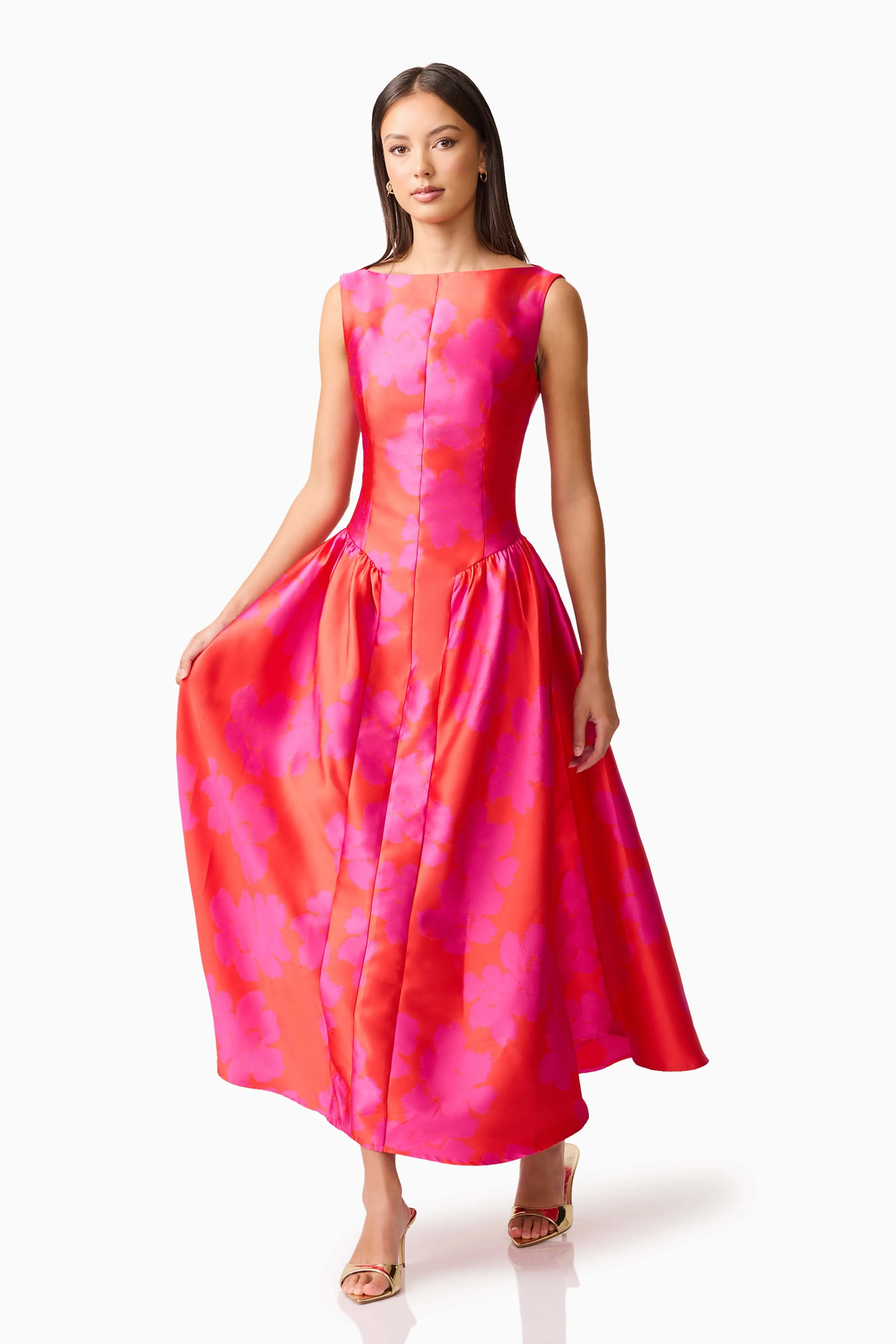Eloise A-Line Midi Dress in Pink & Red - Image 4