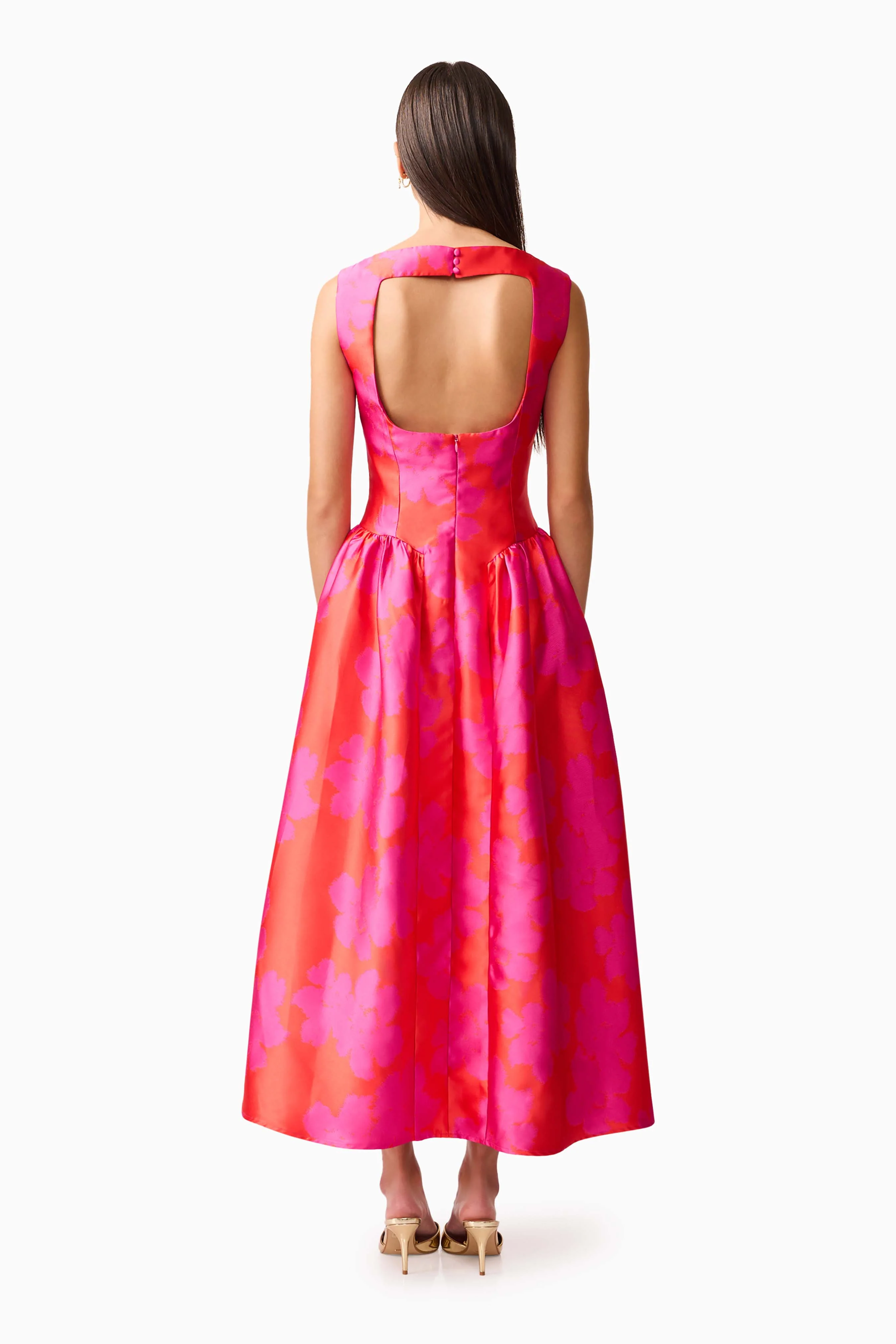 Eloise A-Line Midi Dress in Pink & Red - Image 5