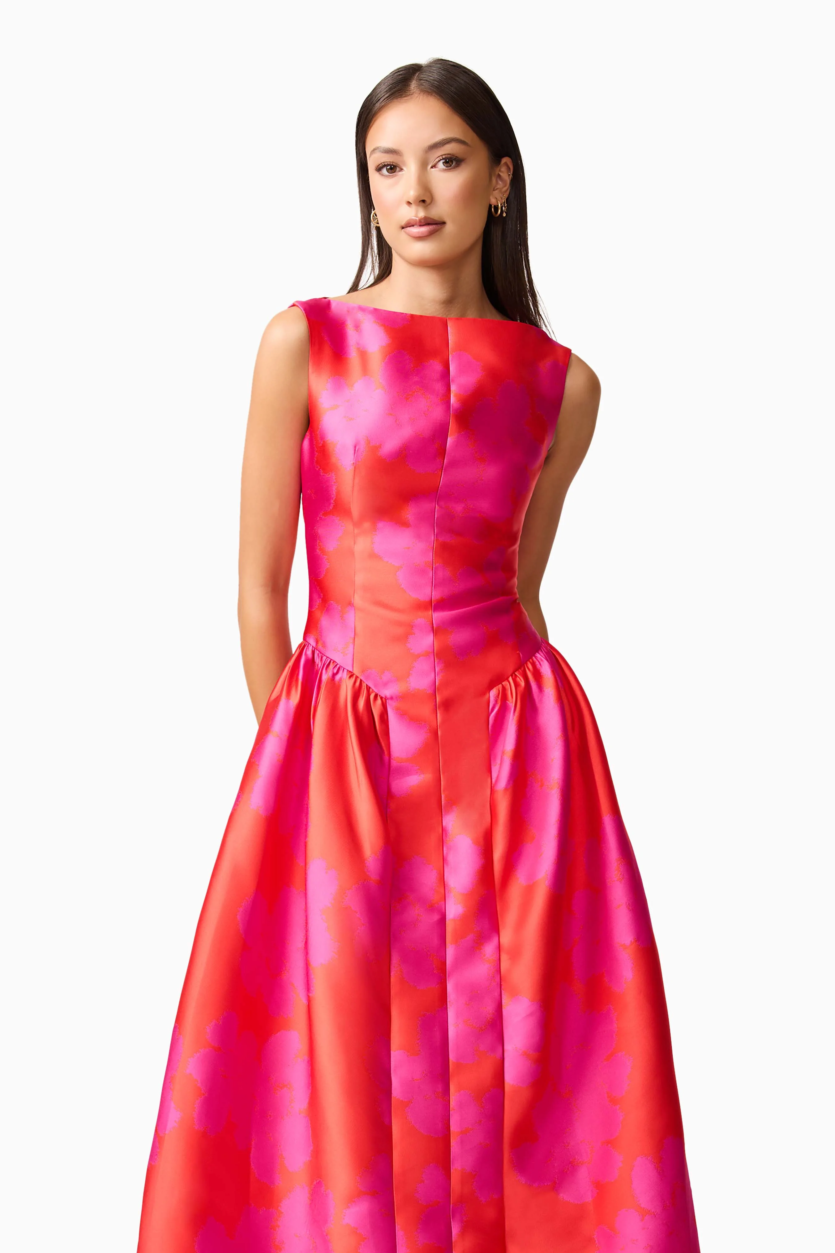 Eloise A-Line Midi Dress in Pink & Red - Image 7