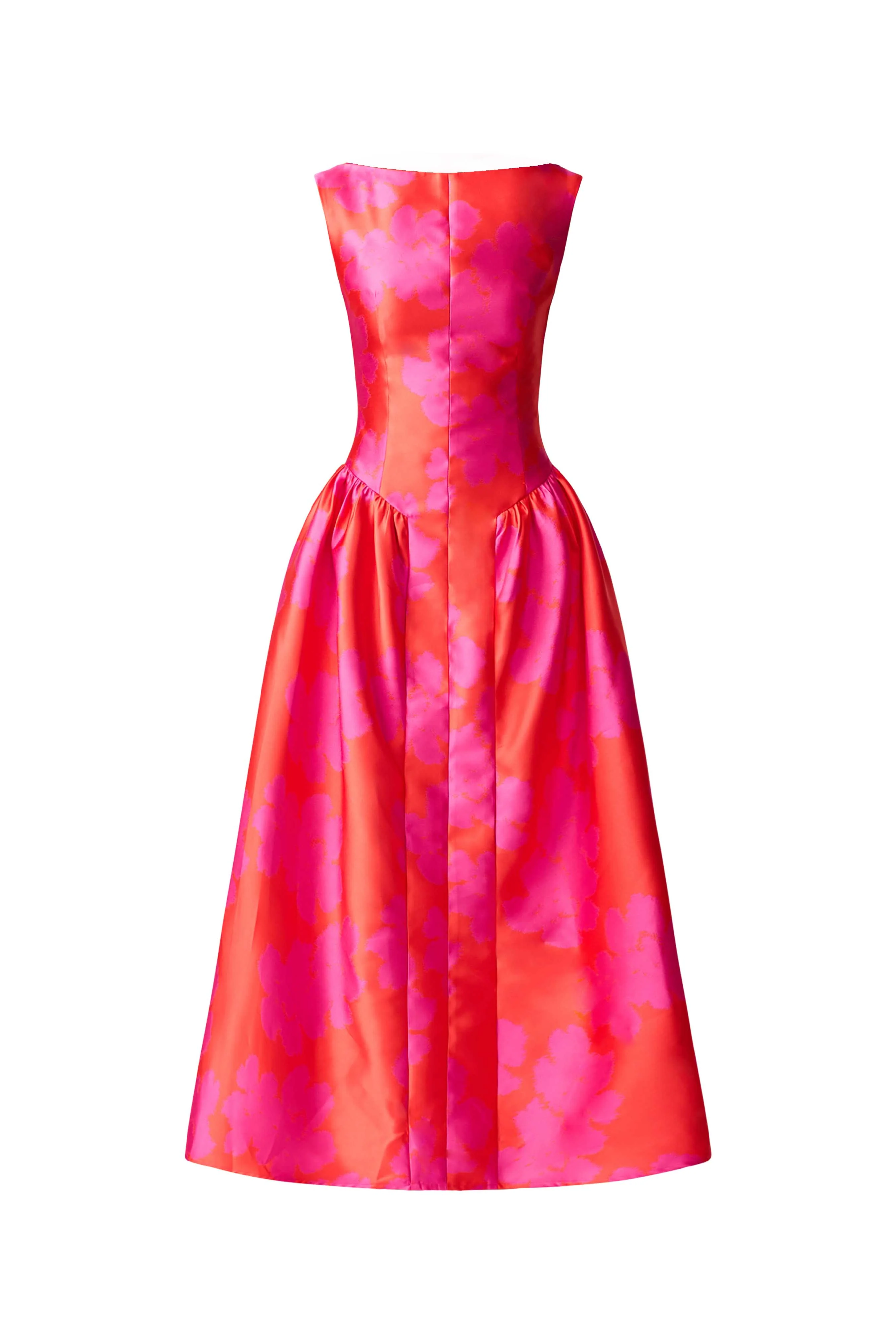 Eloise A-Line Midi Dress in Pink & Red - Image 8