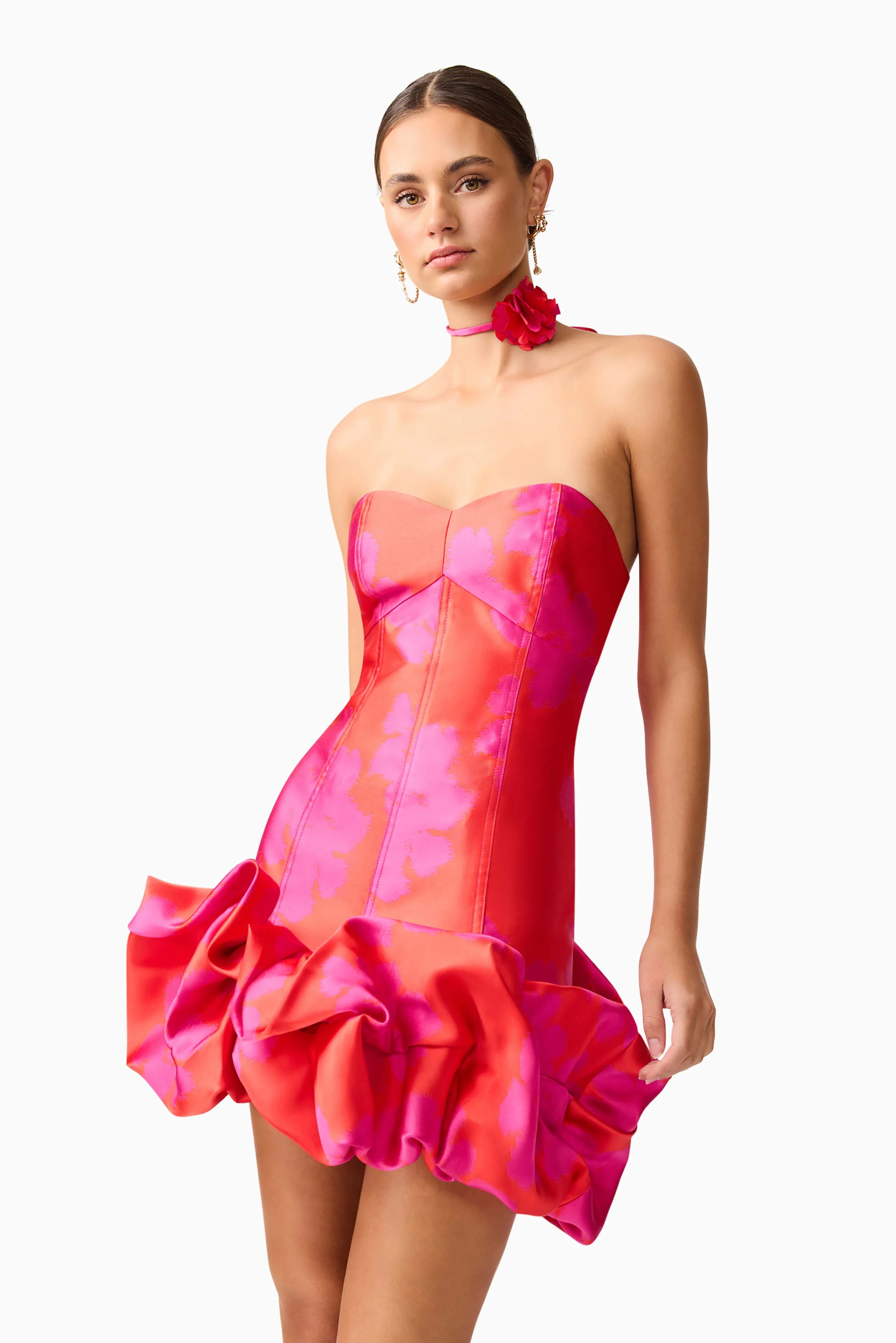 Eloise Strapless Mini Dress in Pink & Red - Image 6