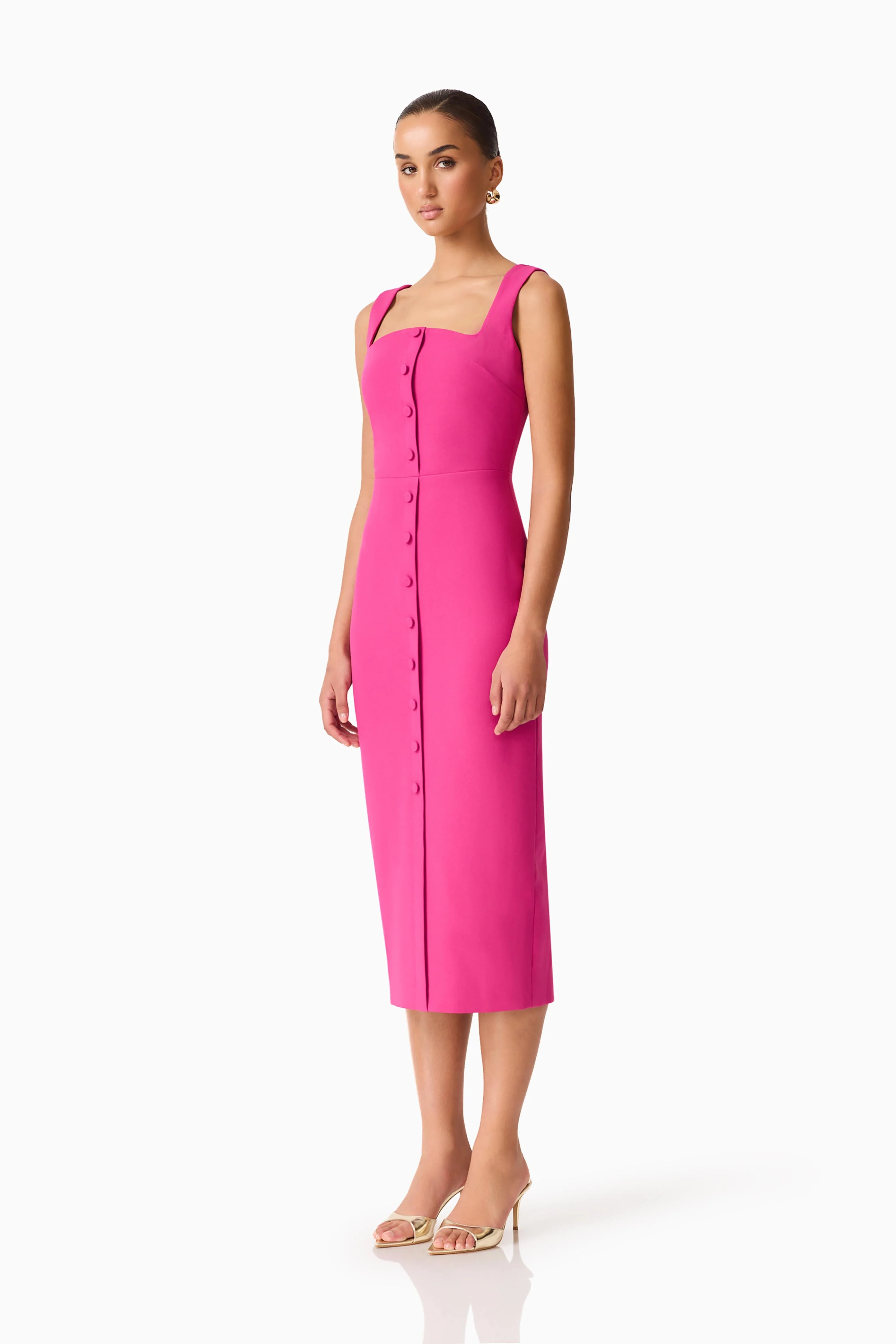 Elva Fitted Midi Dress in Pink - Image 3