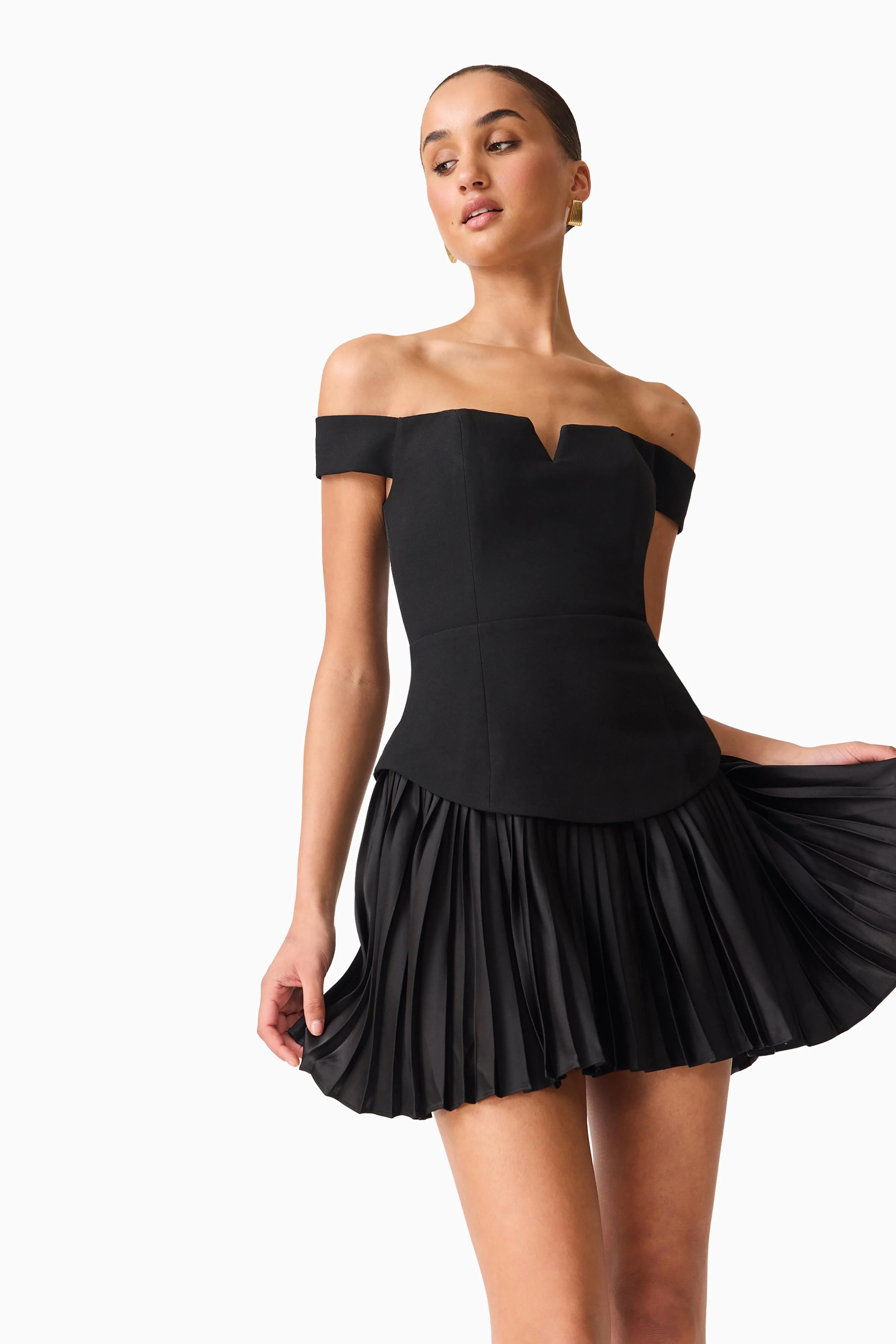 Elva Off Shoulder Mini Dress in Black - Image 2