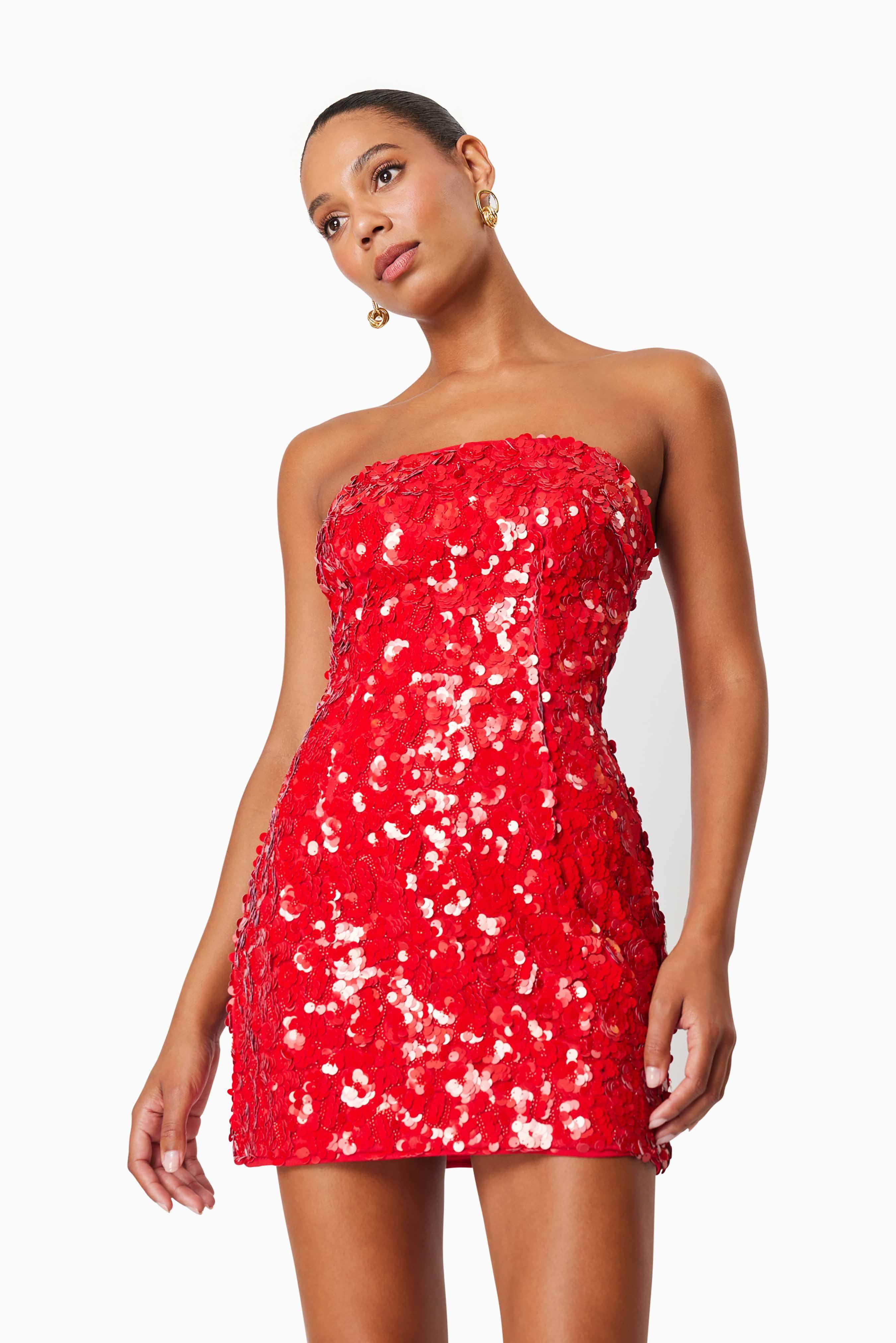 Emma Strapless Party Dress In Red - Image 2