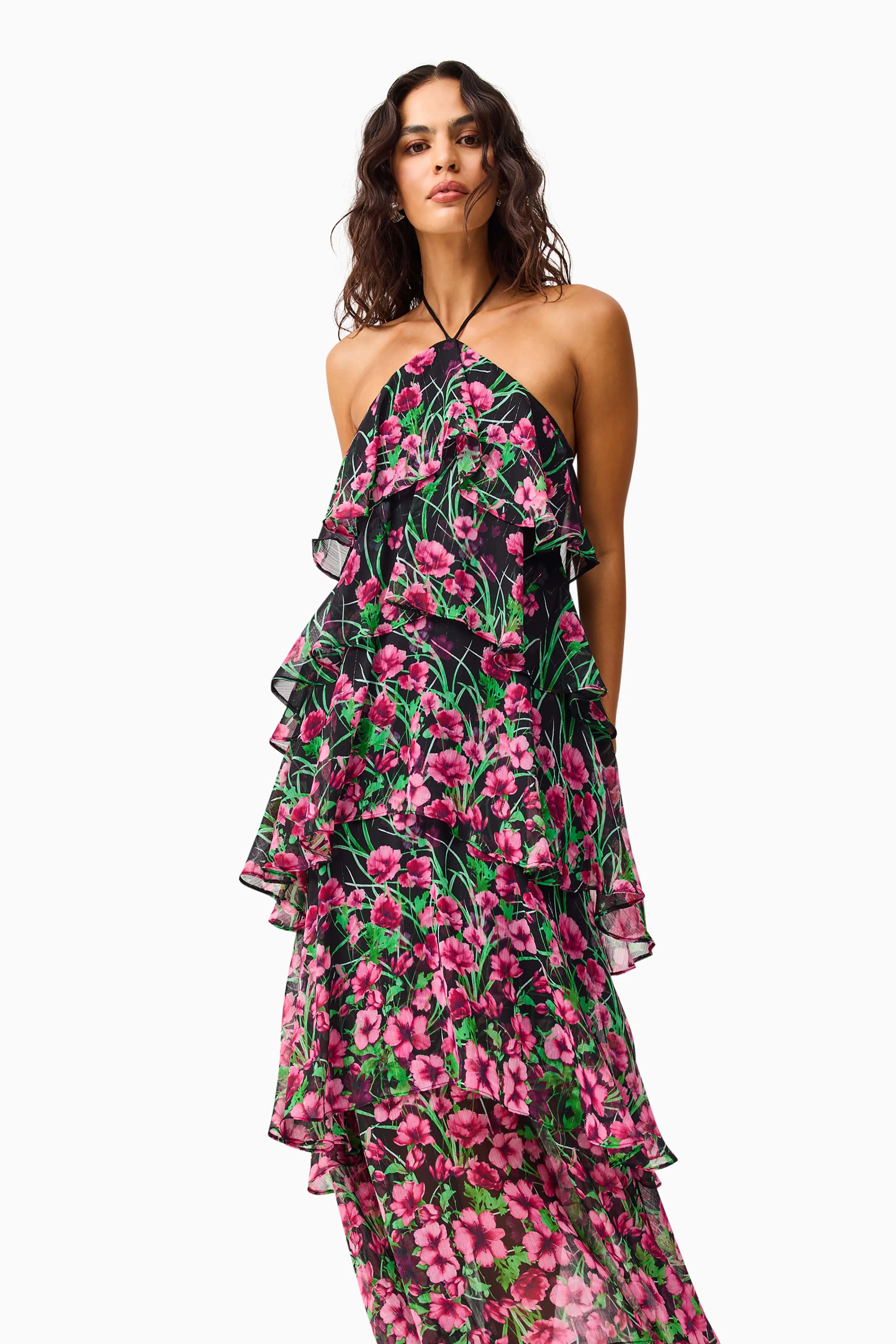 Estelle Halter Gown in Black & Pink Floral - Image 5
