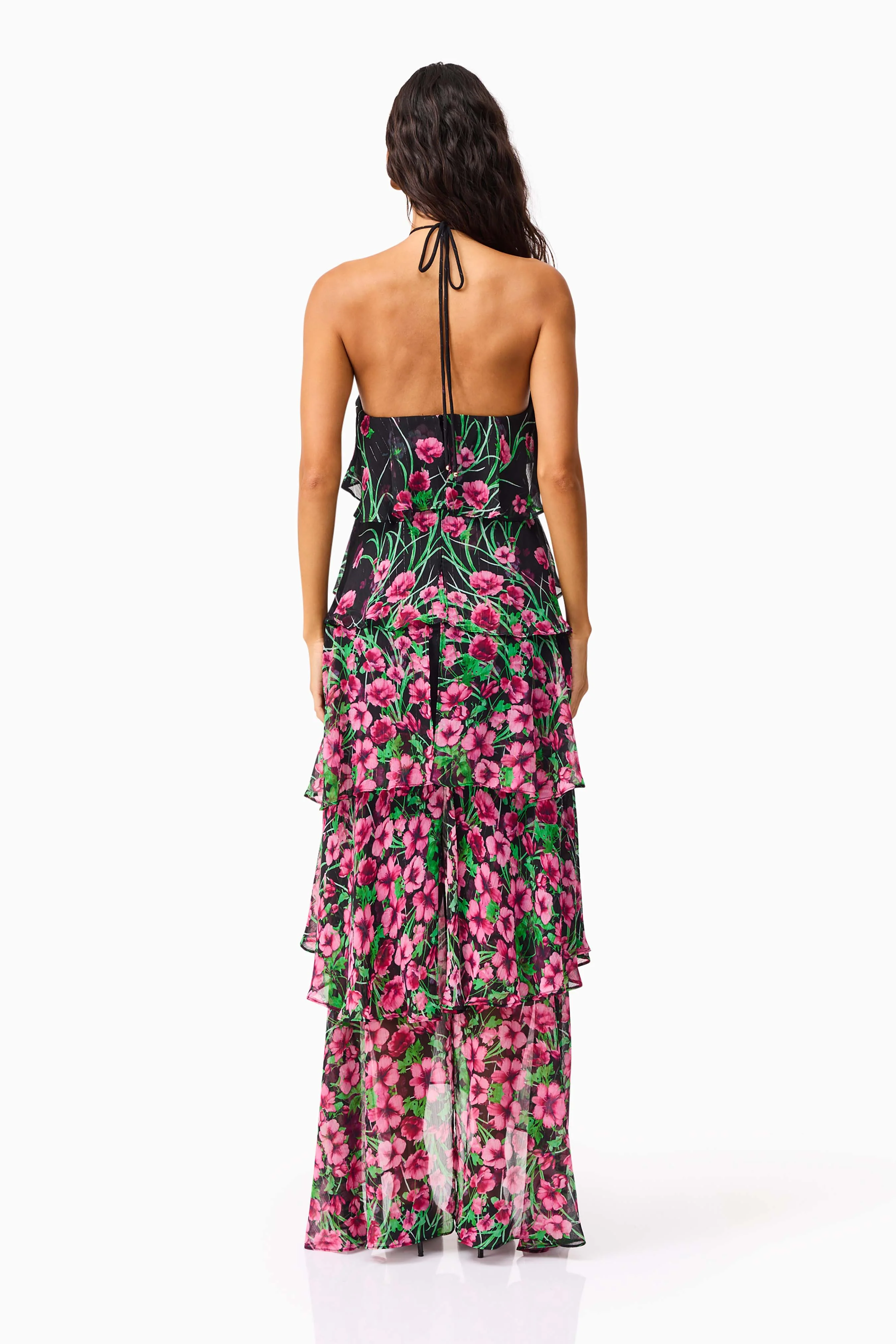 Estelle Halter Gown in Black & Pink Floral - Image 6