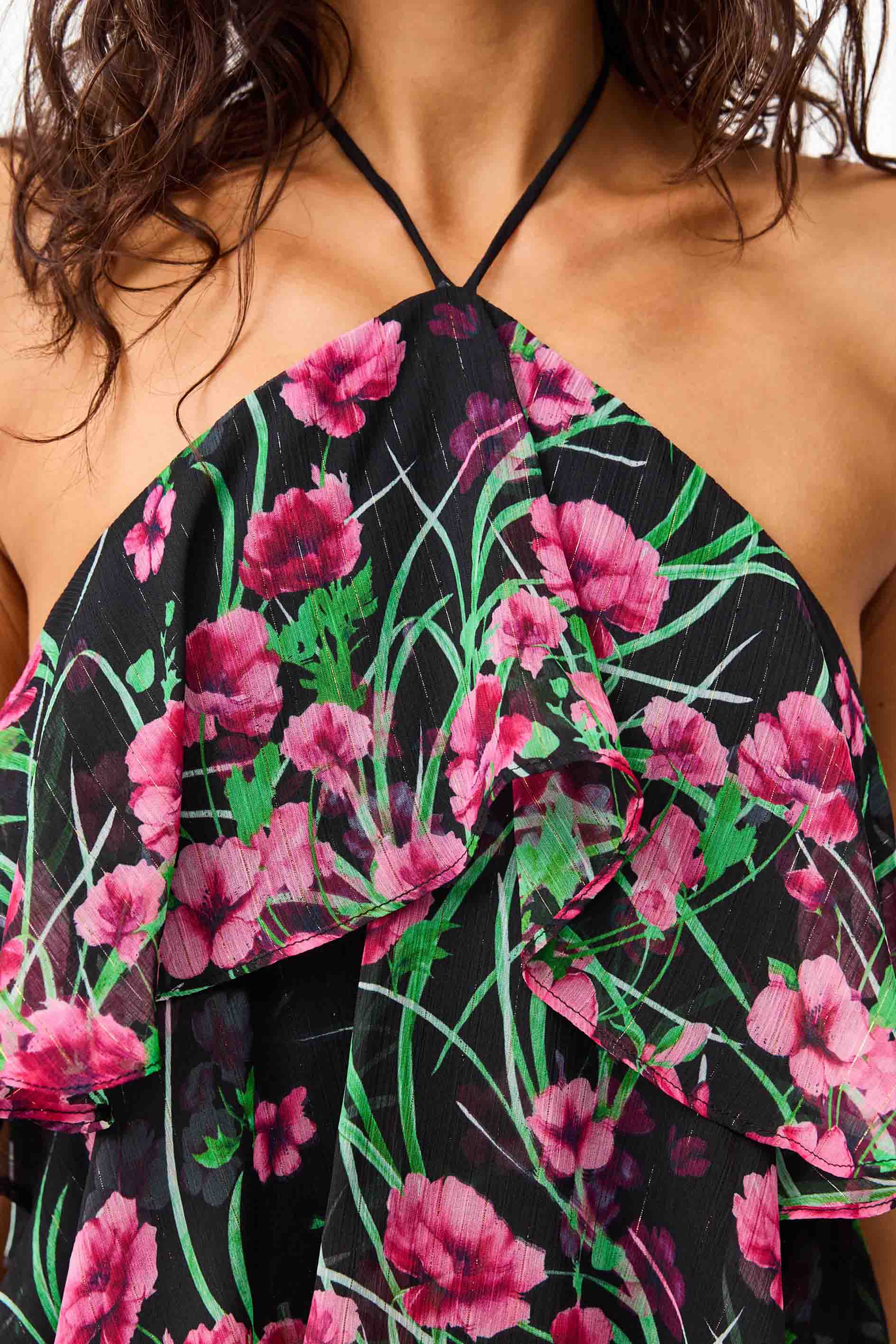 Estelle Halter Gown in Black & Pink Floral - Image 7