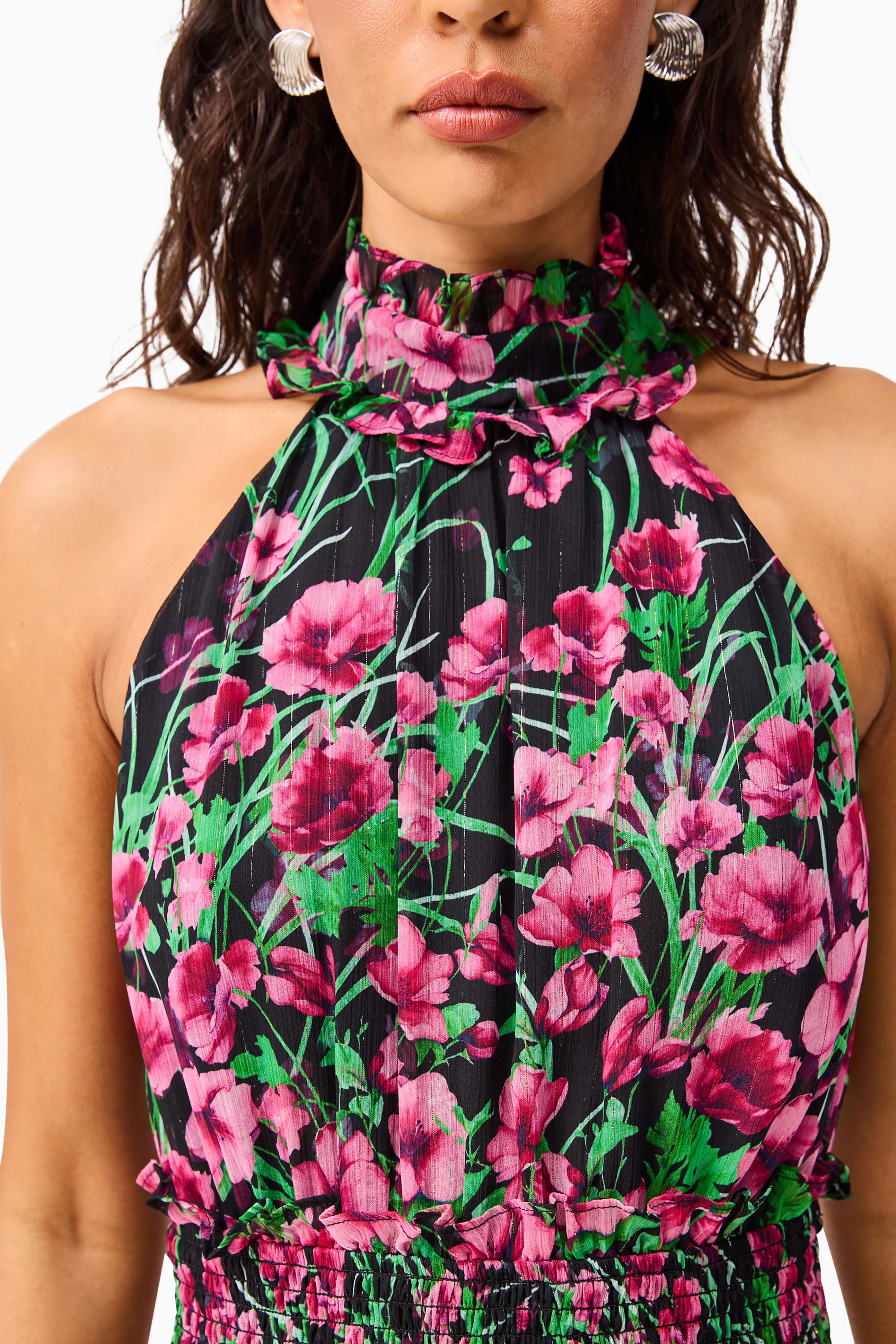 Estelle Halter Mini Dress in Black & Pink Floral - Image 7
