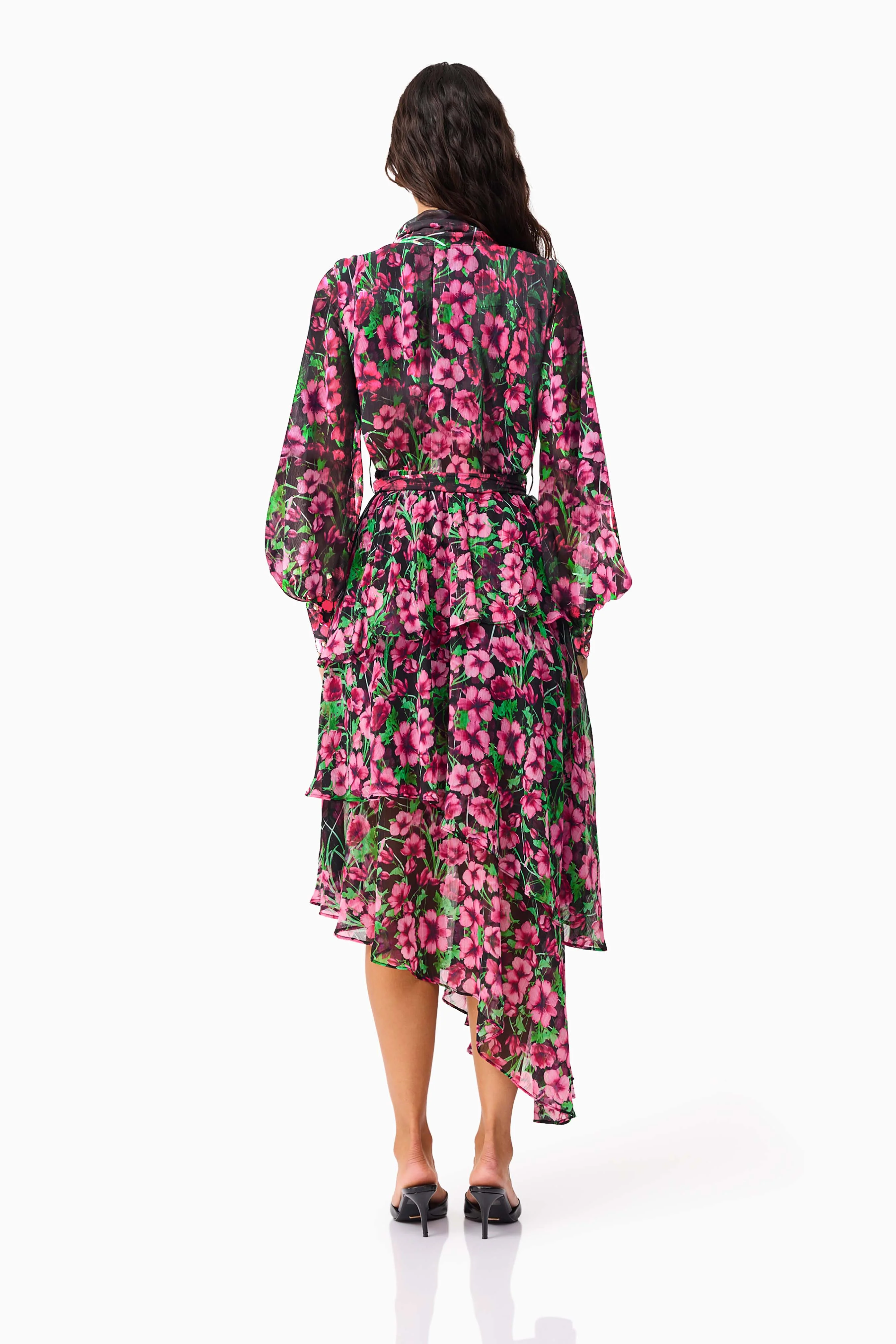 Estelle Long Sleeve Maxi Dress in Black & Pink Floral - Image 5