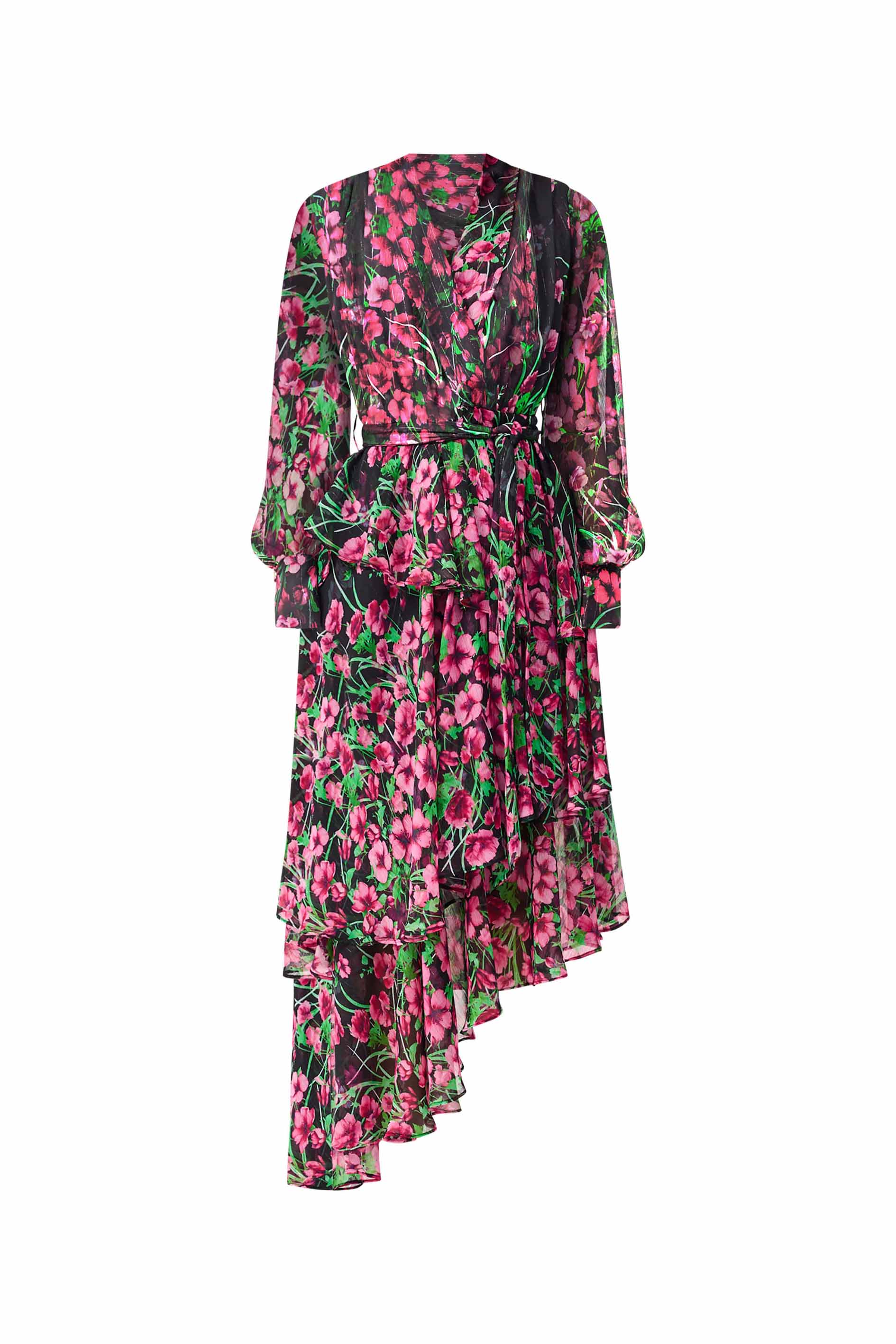 Estelle Long Sleeve Maxi Dress in Black & Pink Floral - Image 7