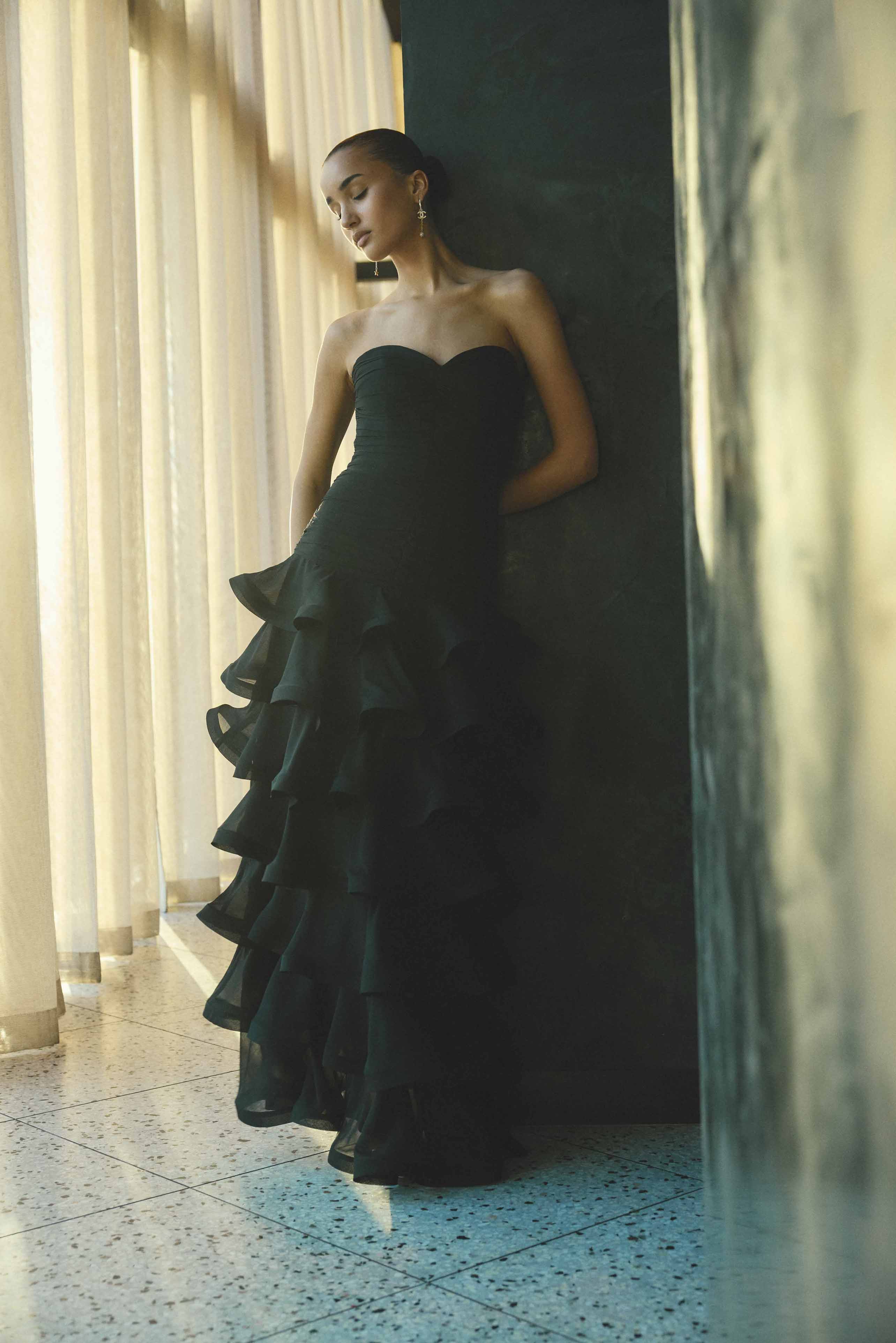 Evelin Tiered Gown in Black - Image 2