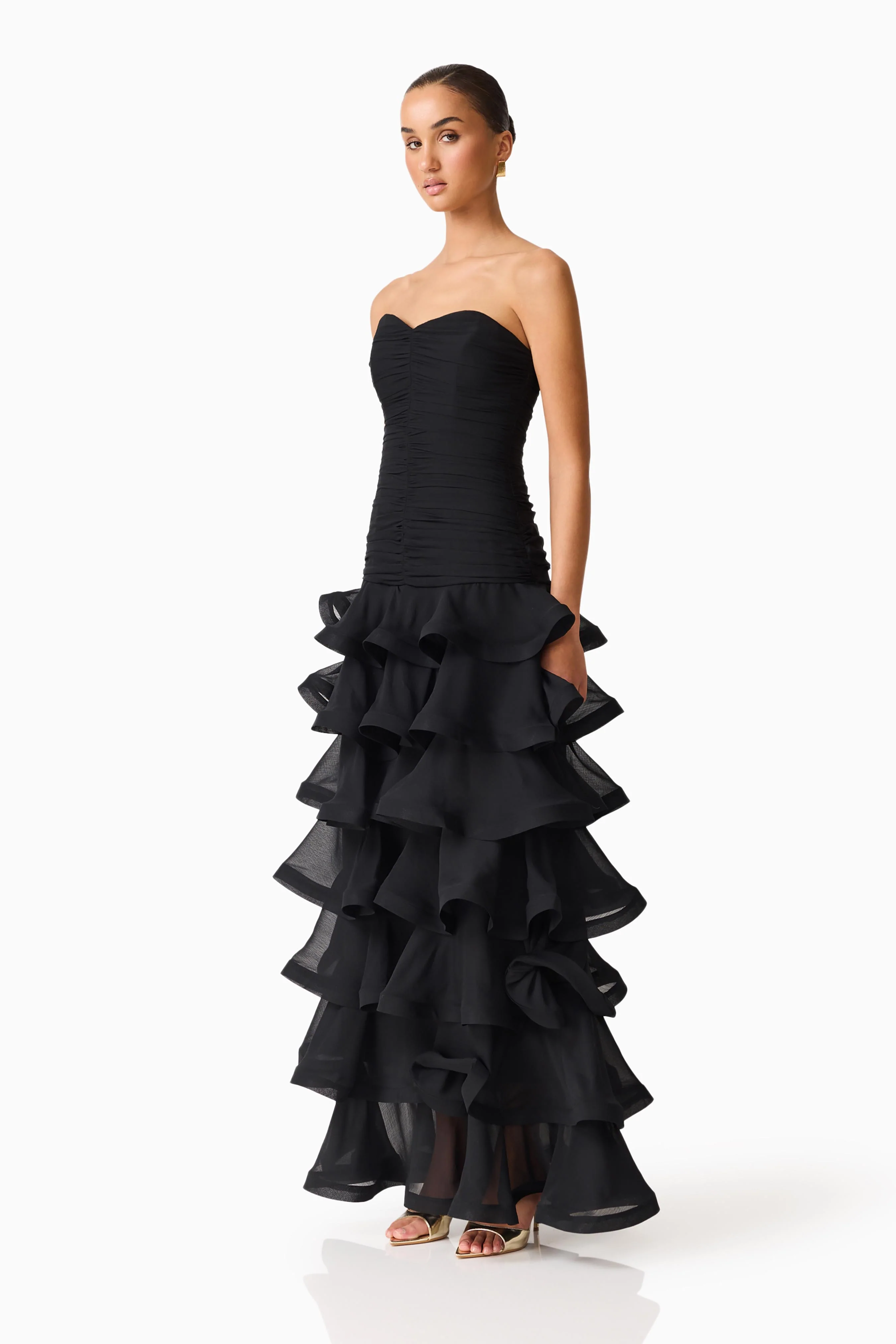 Evelin Tiered Gown in Black - Image 3