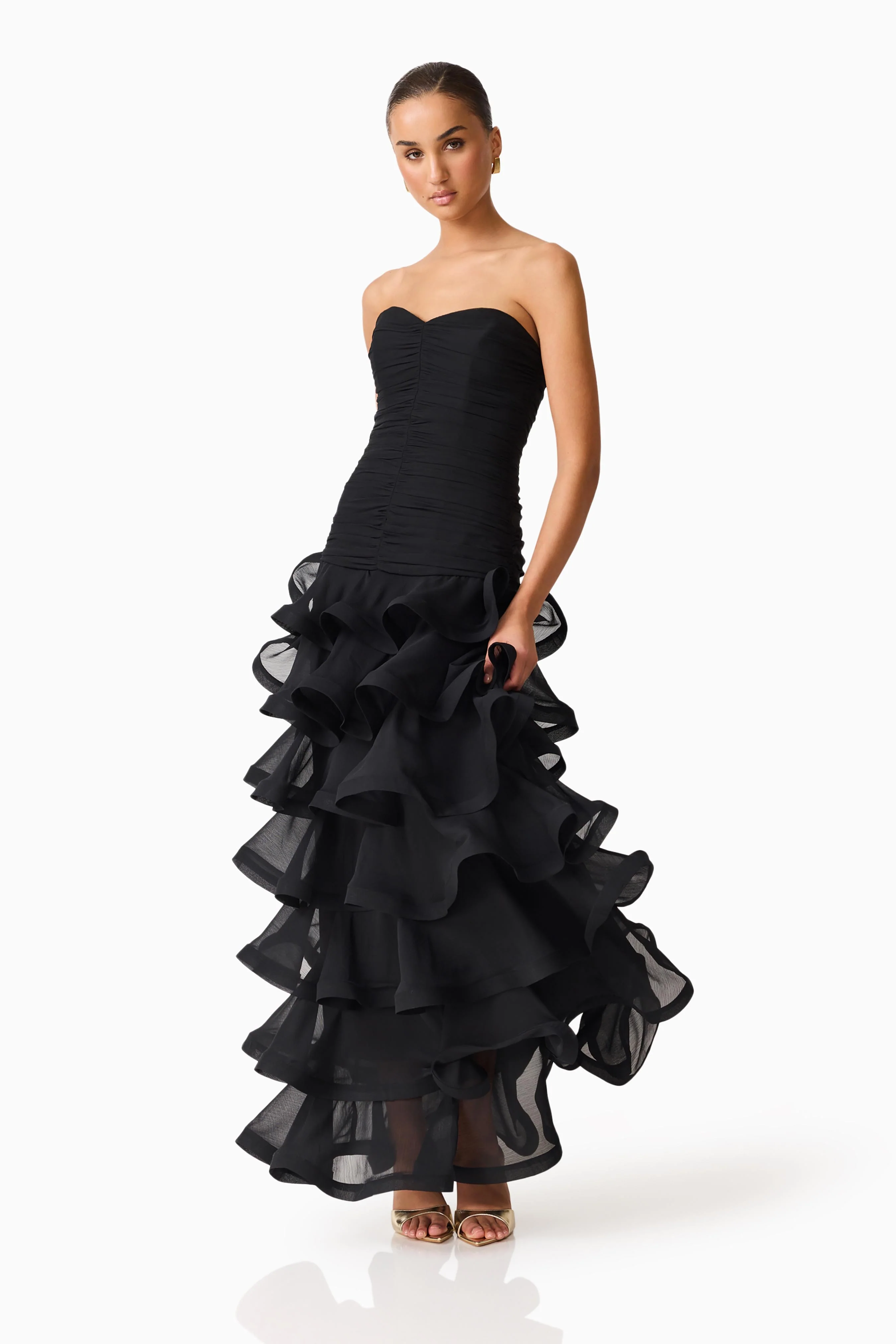 Evelin Tiered Gown in Black - Image 6