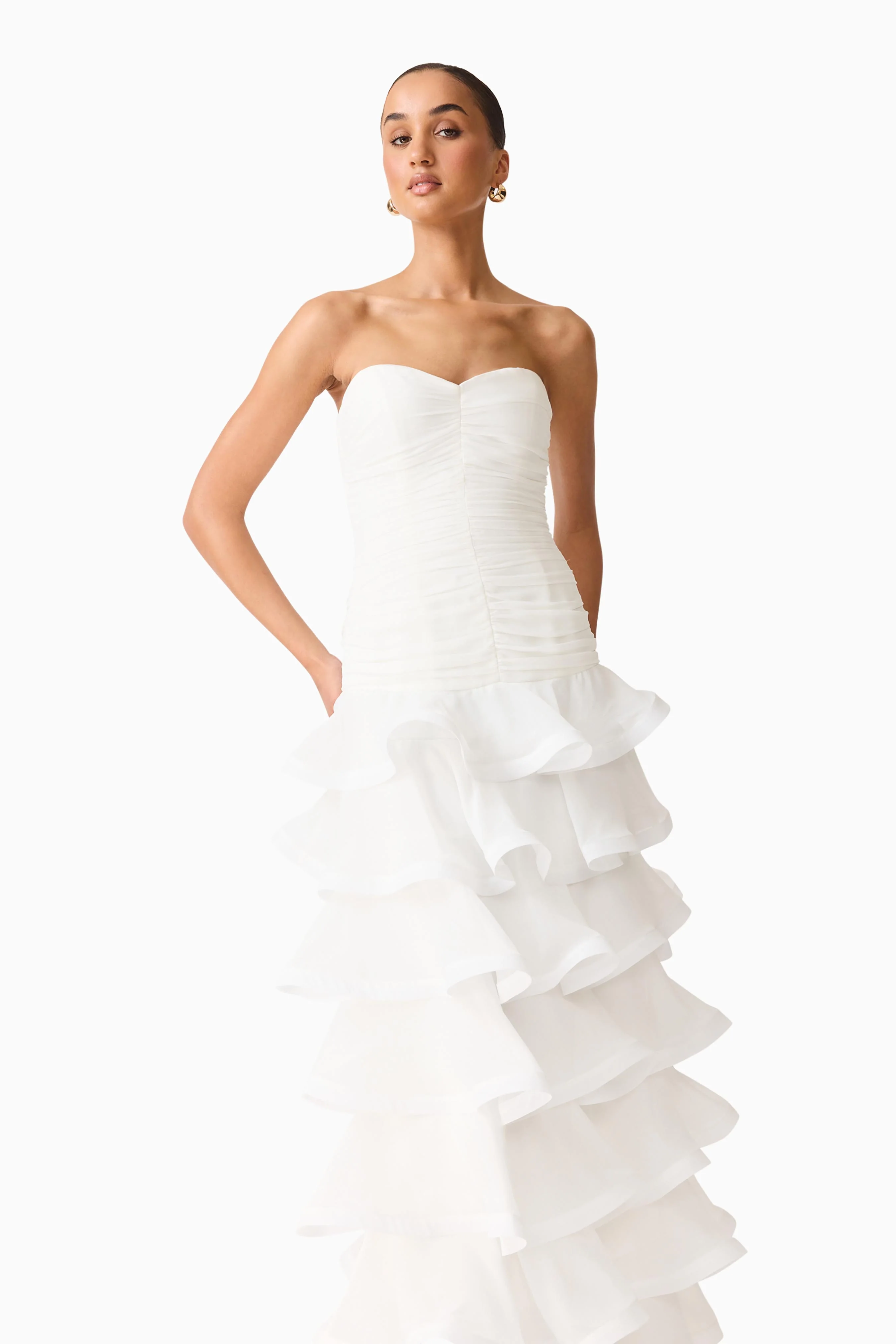 Evelin Tiered Gown in White - Image 3