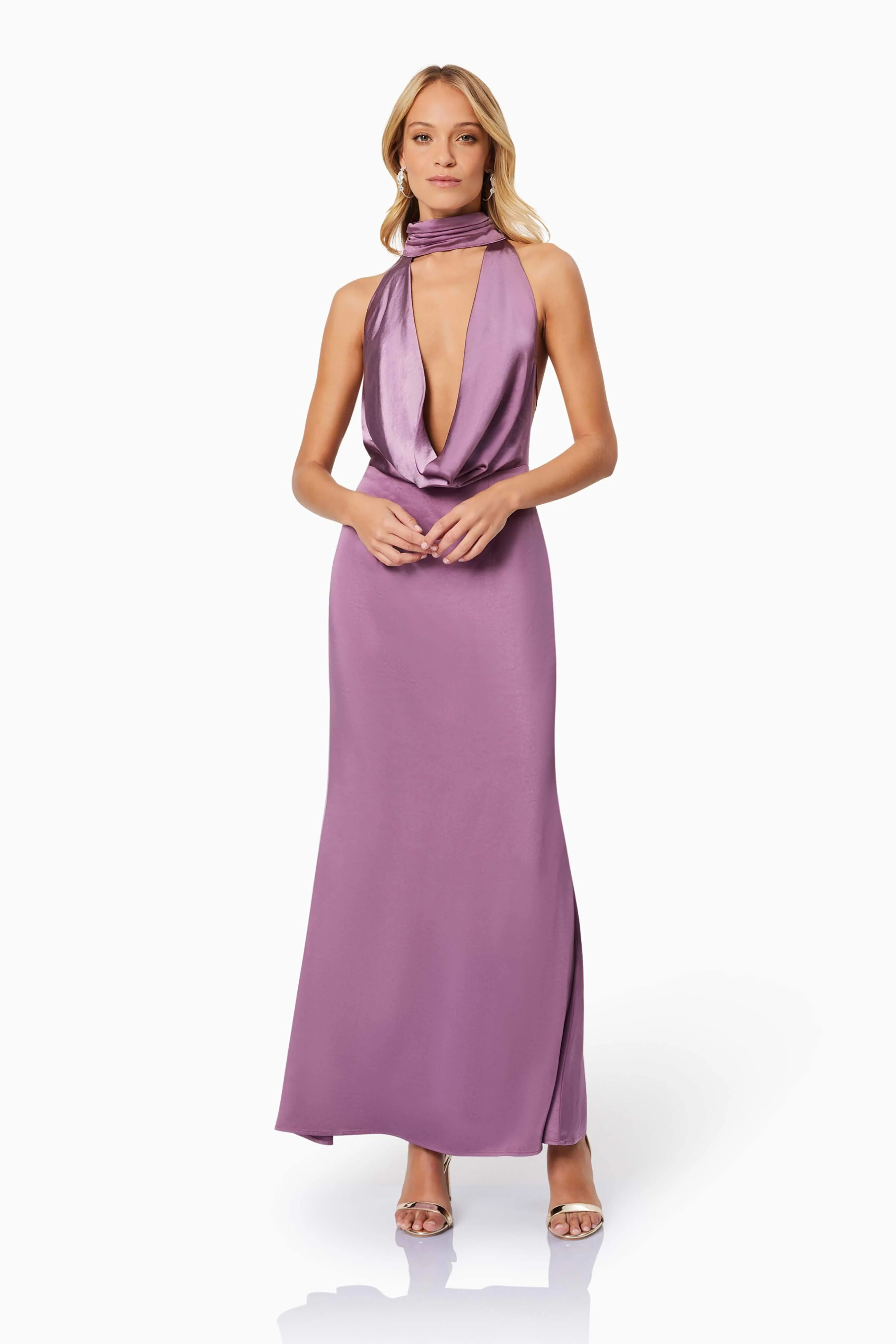 Faith Deep Neckline Maxi Dress In Purple - Image 3