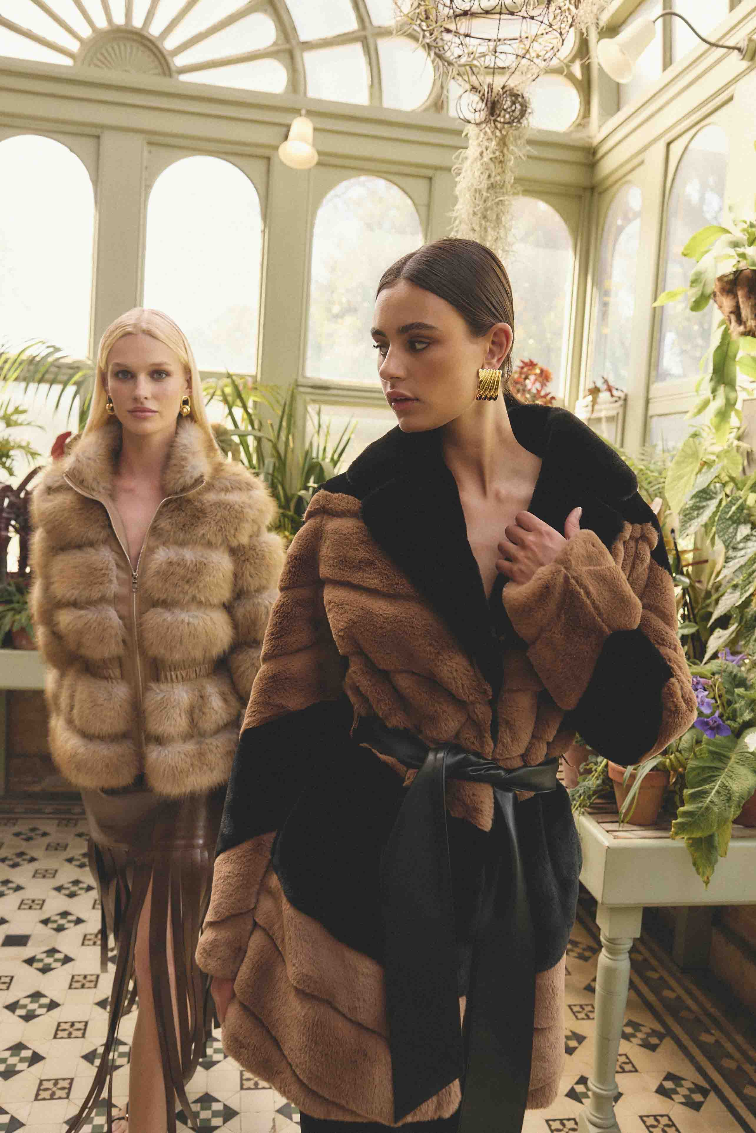 Felicia Faux Fur Coat in Black & Brown - Image 2