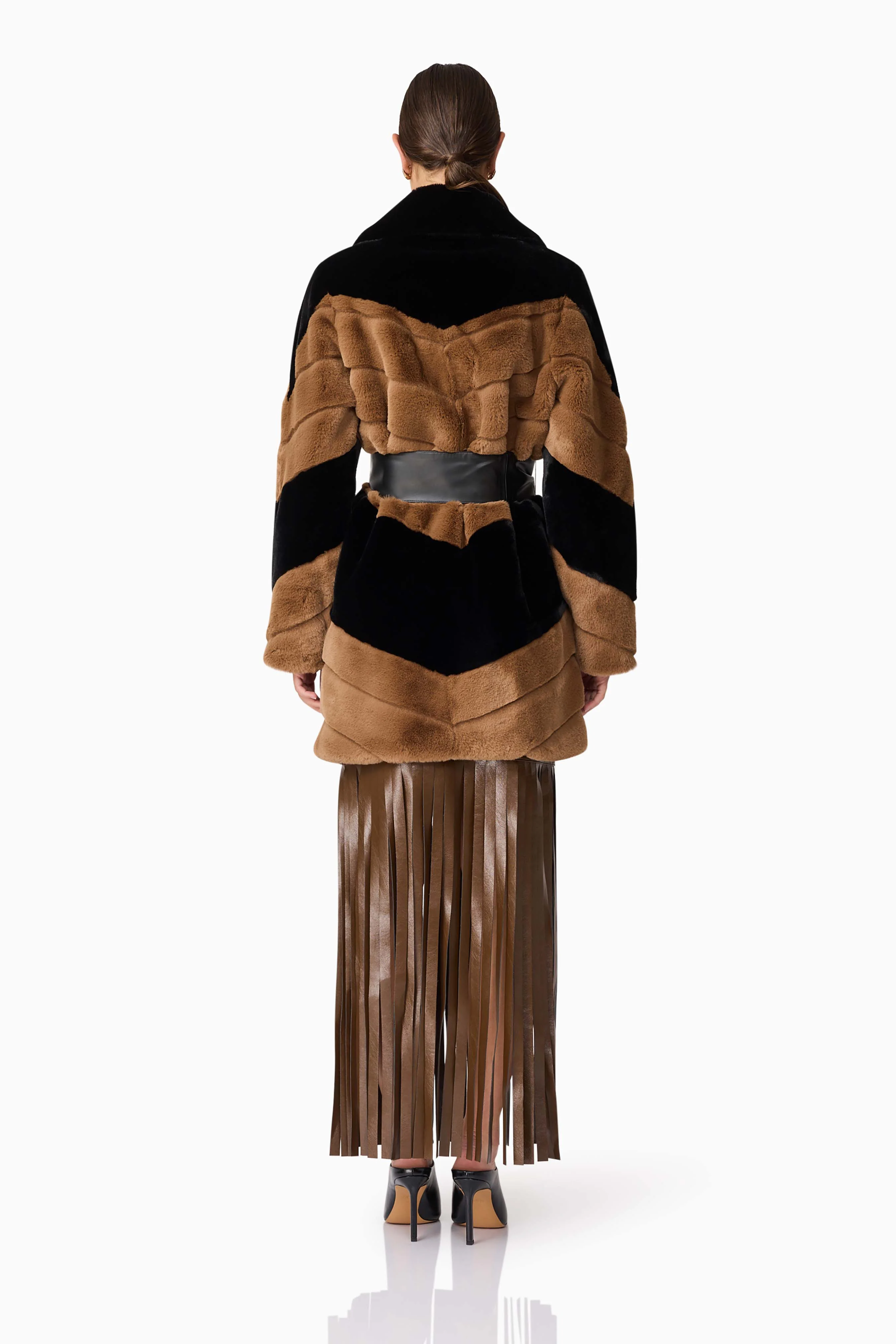 Felicia Faux Fur Coat in Black & Brown - Image 6